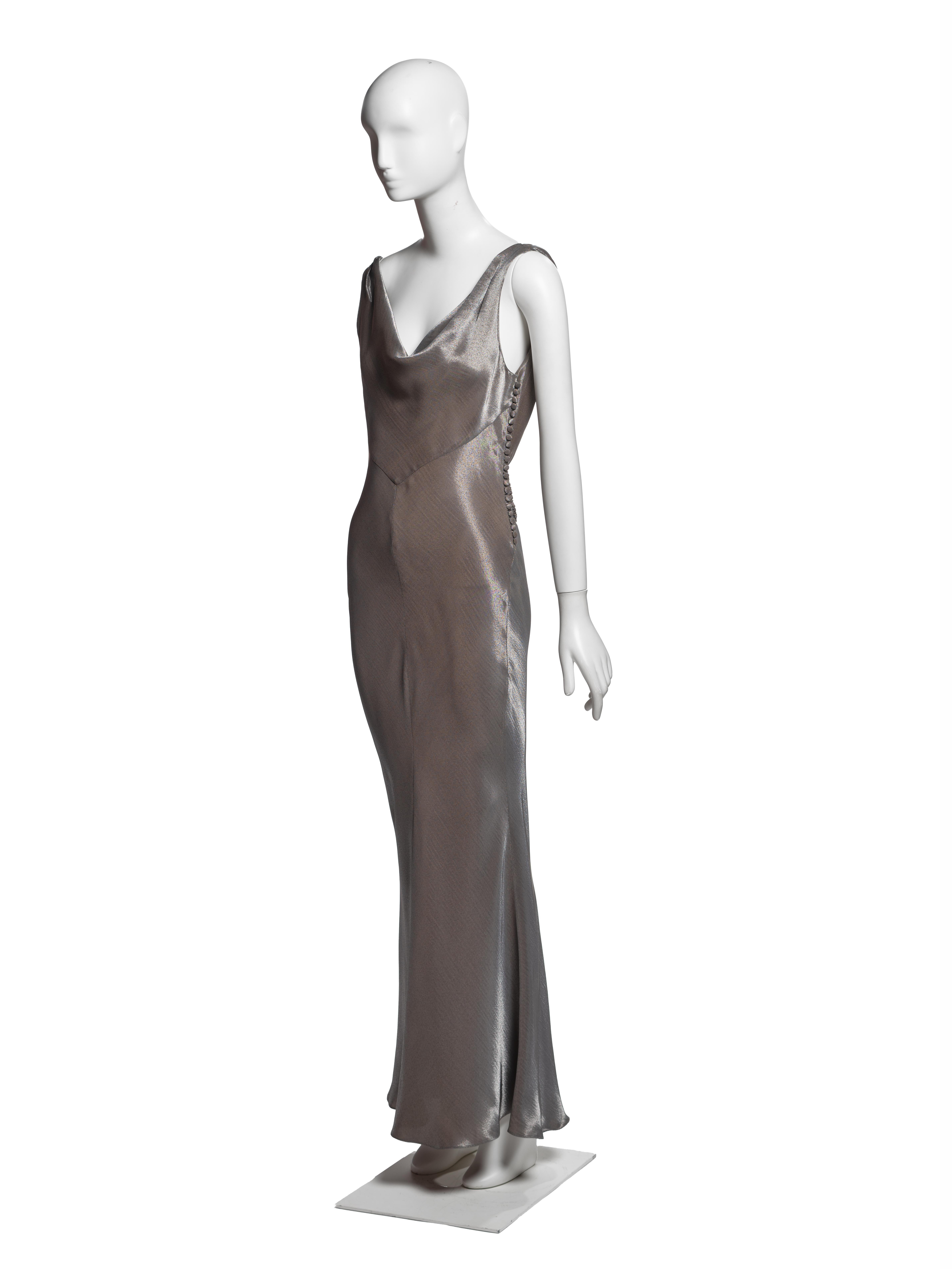 Christian Dior for John Galliano Metallic Taupe Bias-Cut Abendkleid, FW 2004 im Angebot 5