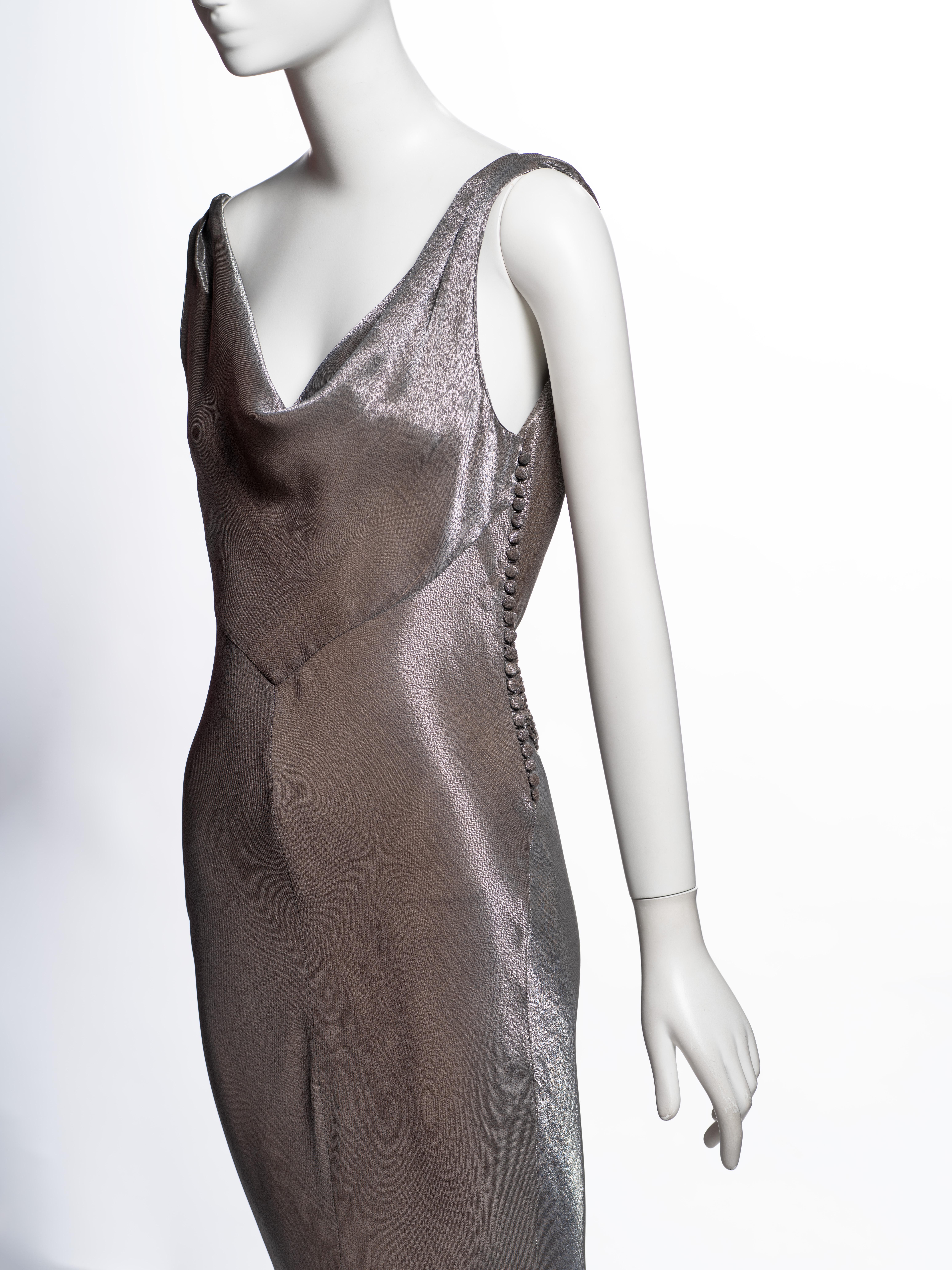 Christian Dior for John Galliano Metallic Taupe Bias-Cut Abendkleid, FW 2004 im Angebot 6