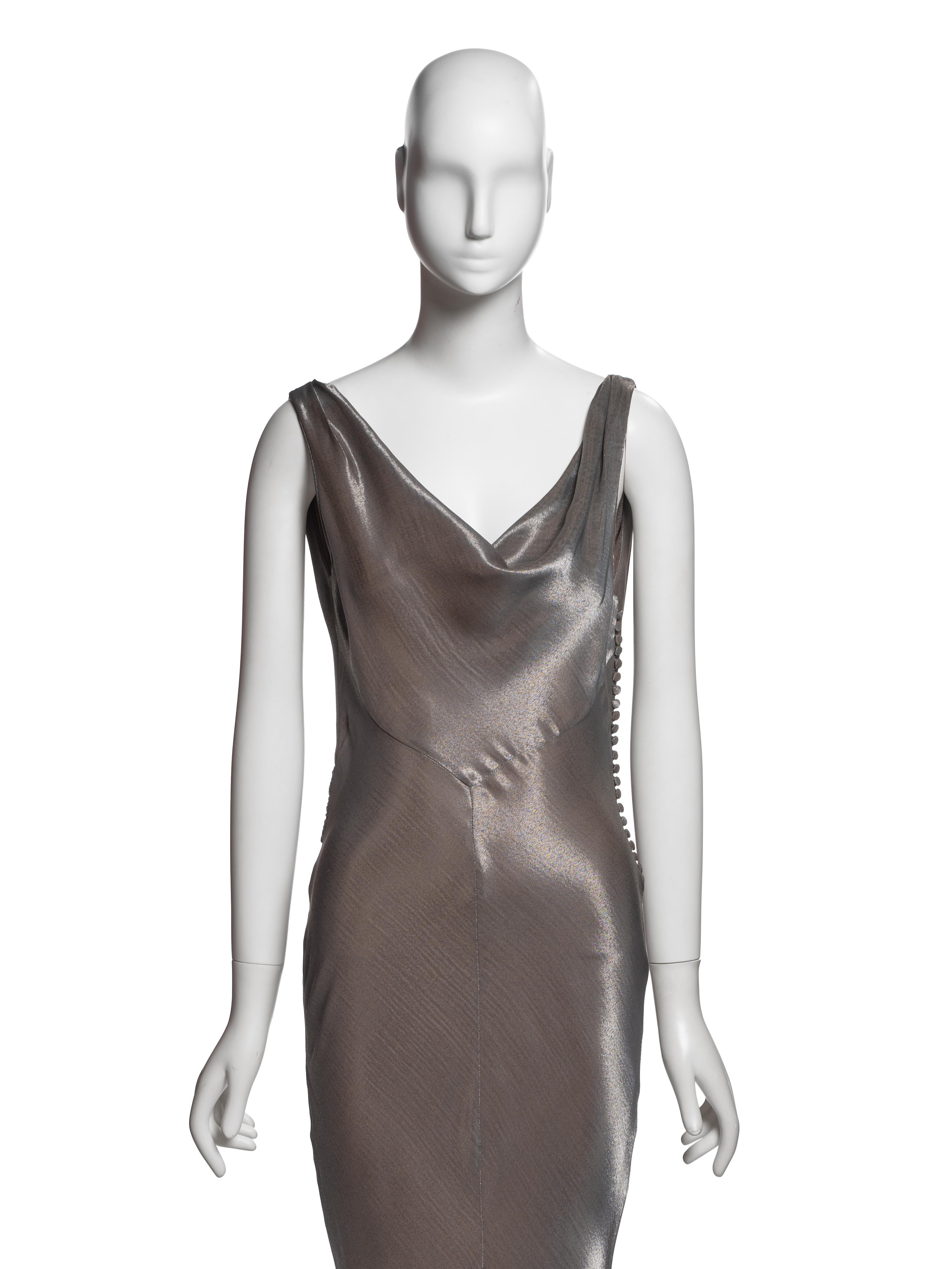 Christian Dior for John Galliano Metallic Taupe Bias-Cut Abendkleid, FW 2004 (Grau) im Angebot