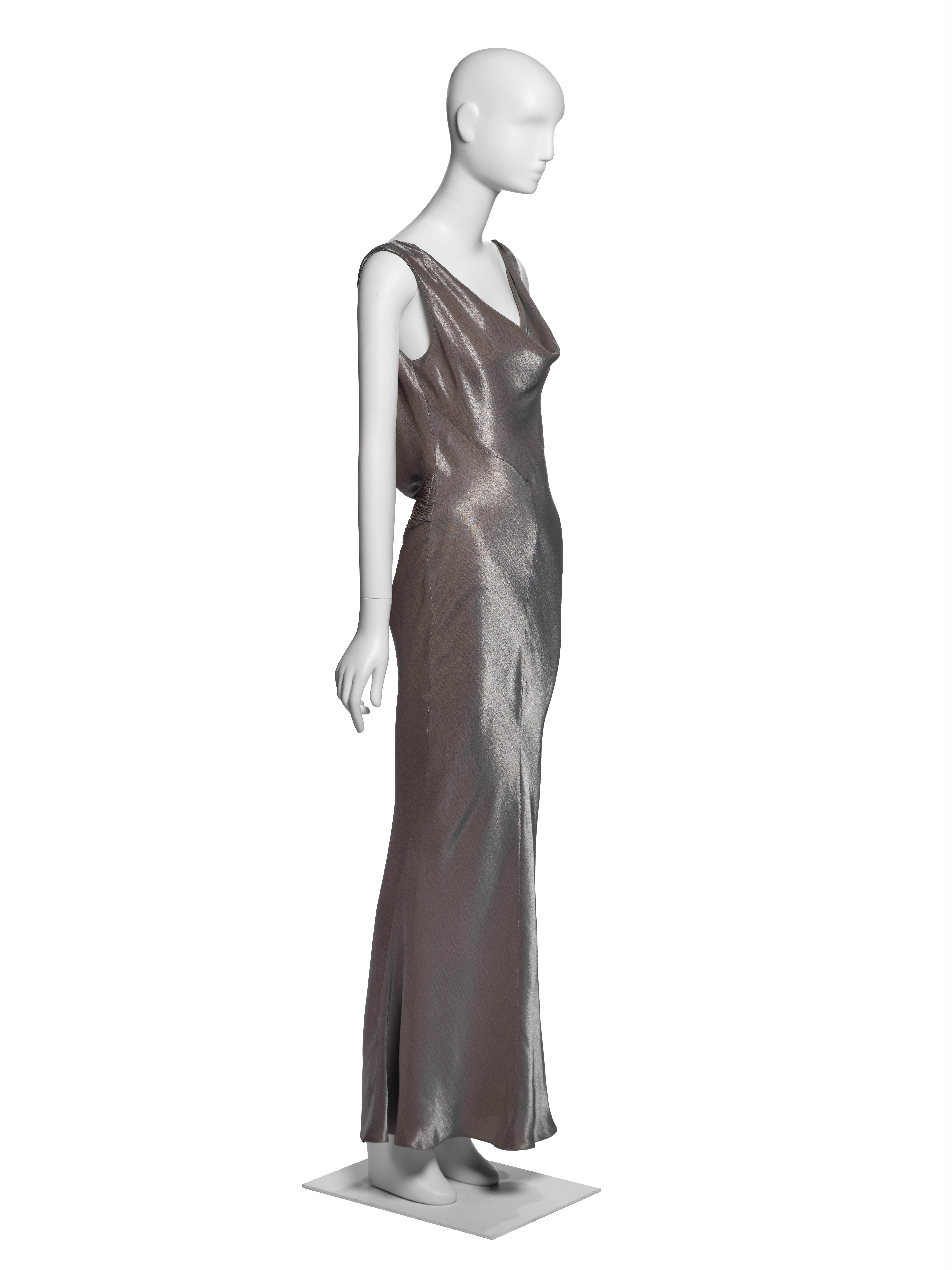 Christian Dior for John Galliano Metallic Taupe Bias-Cut Abendkleid, FW 2004 Damen im Angebot