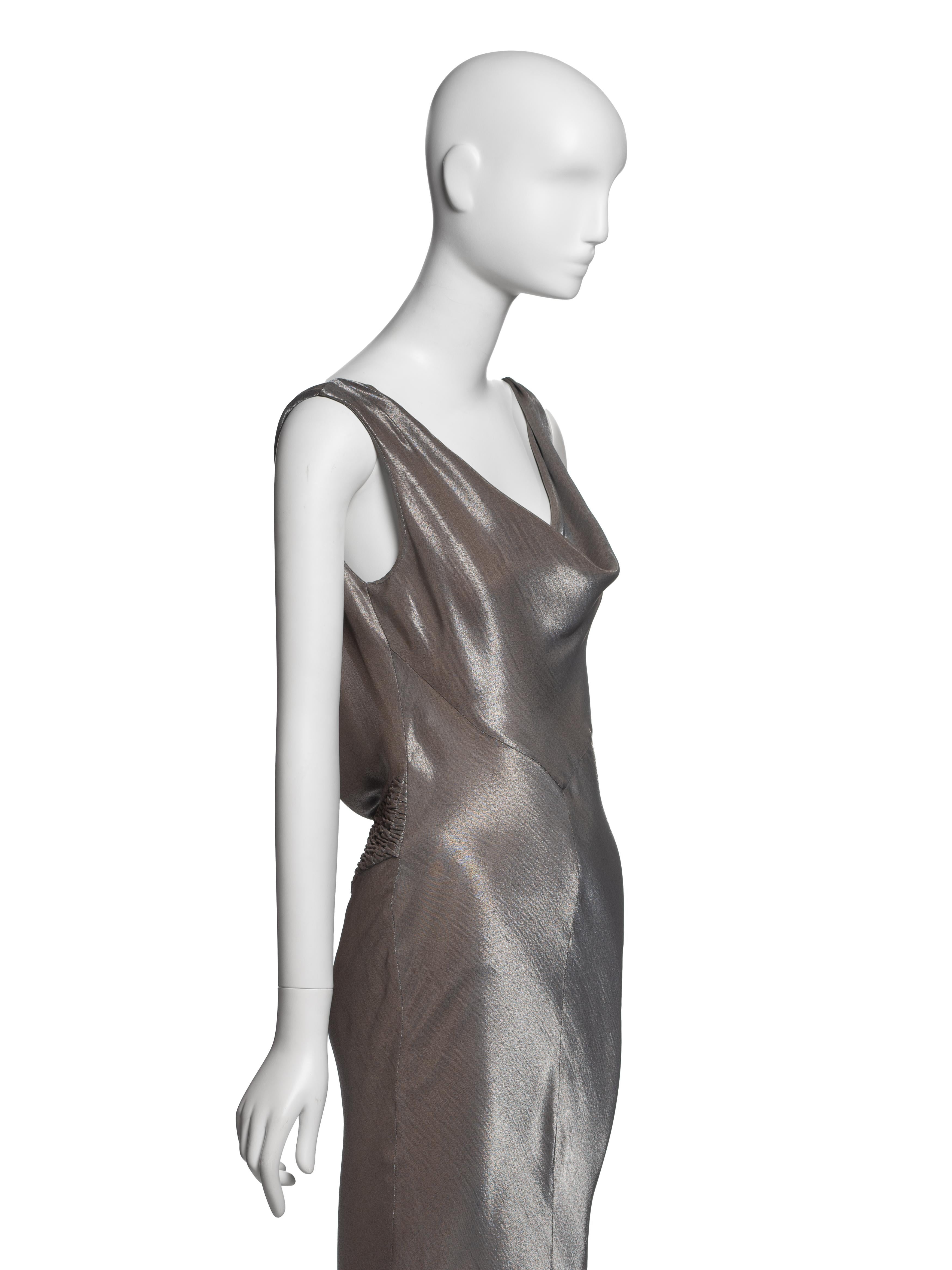 Christian Dior for John Galliano Metallic Taupe Bias-Cut Abendkleid, FW 2004 im Angebot 1