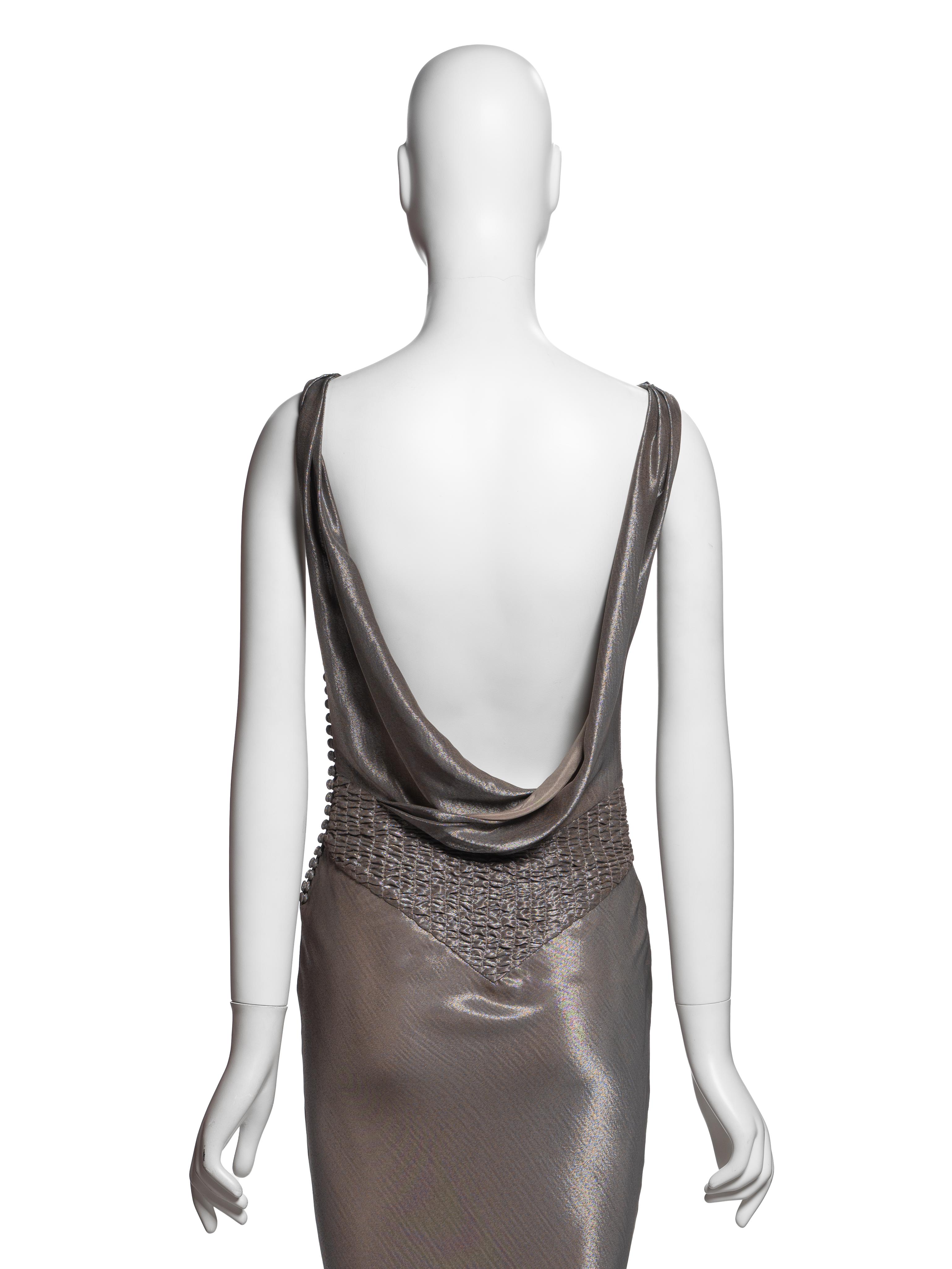 Christian Dior for John Galliano Metallic Taupe Bias-Cut Abendkleid, FW 2004 im Angebot 3