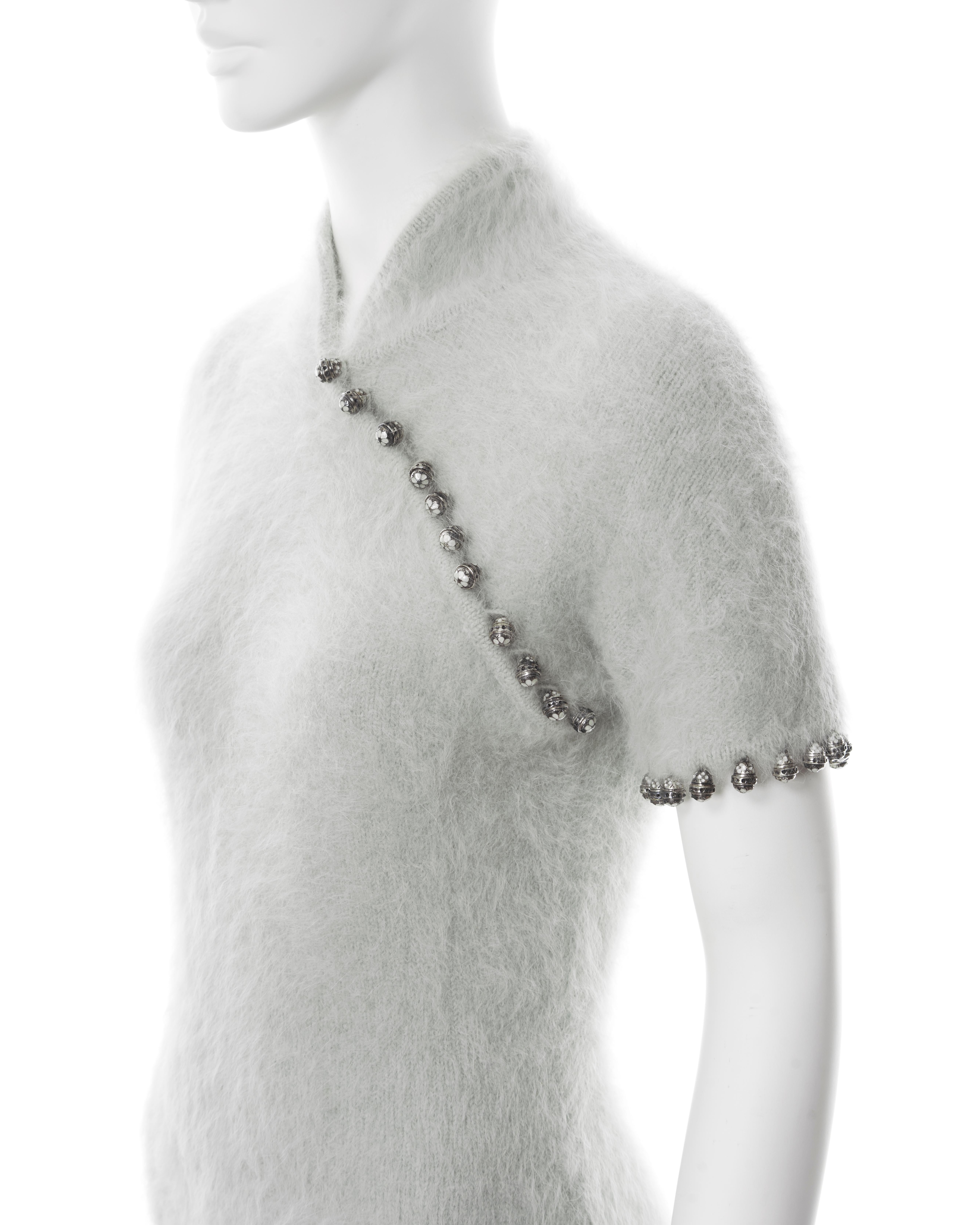 Christian Dior by John Galliano mint fuzzy angora cheongsam-style dress, fw 1997 8