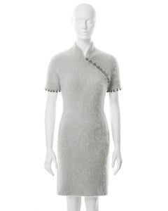 Christian Dior by John Galliano mint fuzzy angora cheongsam-style dress, fw 1997