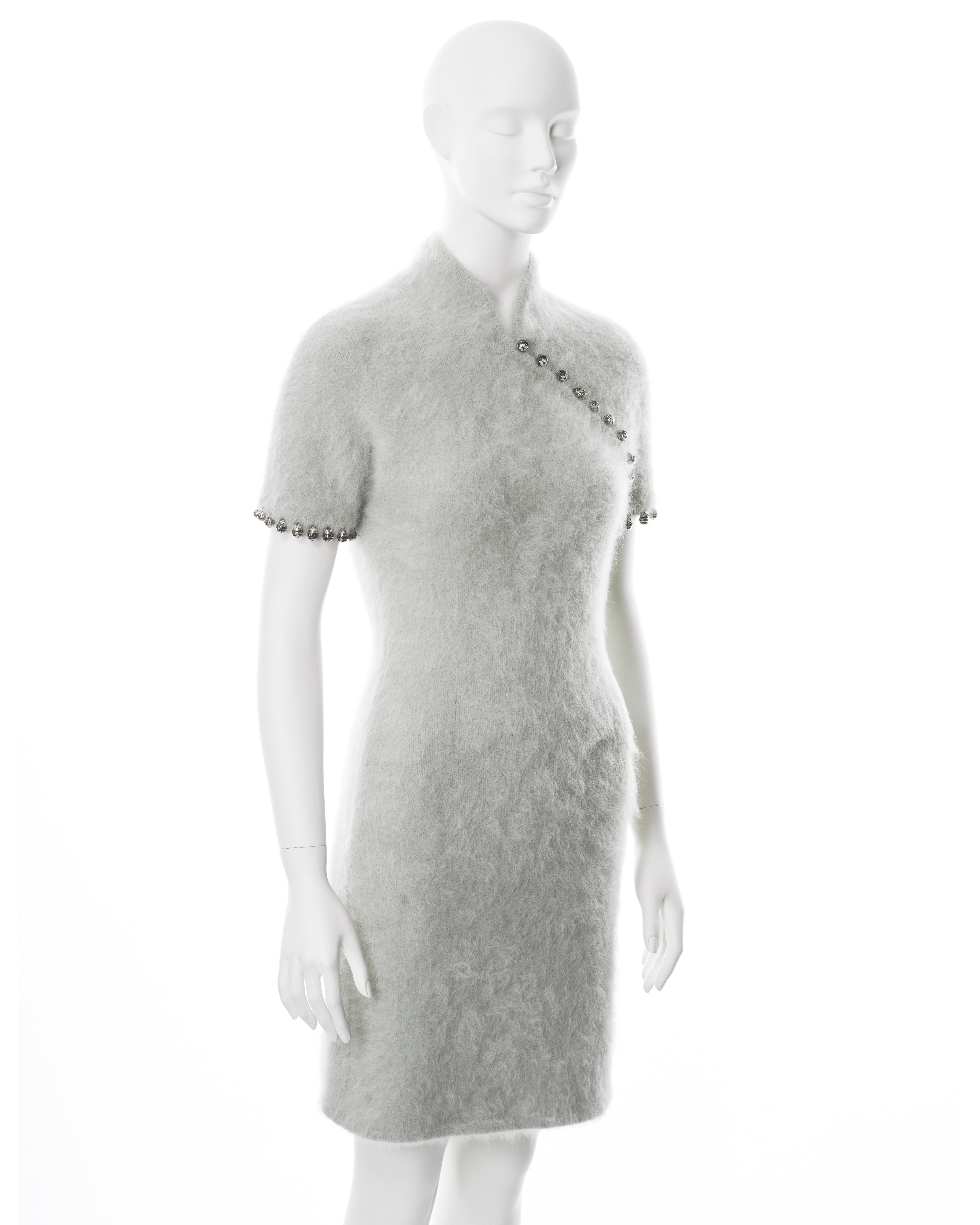 Christian Dior by John Galliano mint fuzzy angora cheongsam-style dress, fw 1997 3