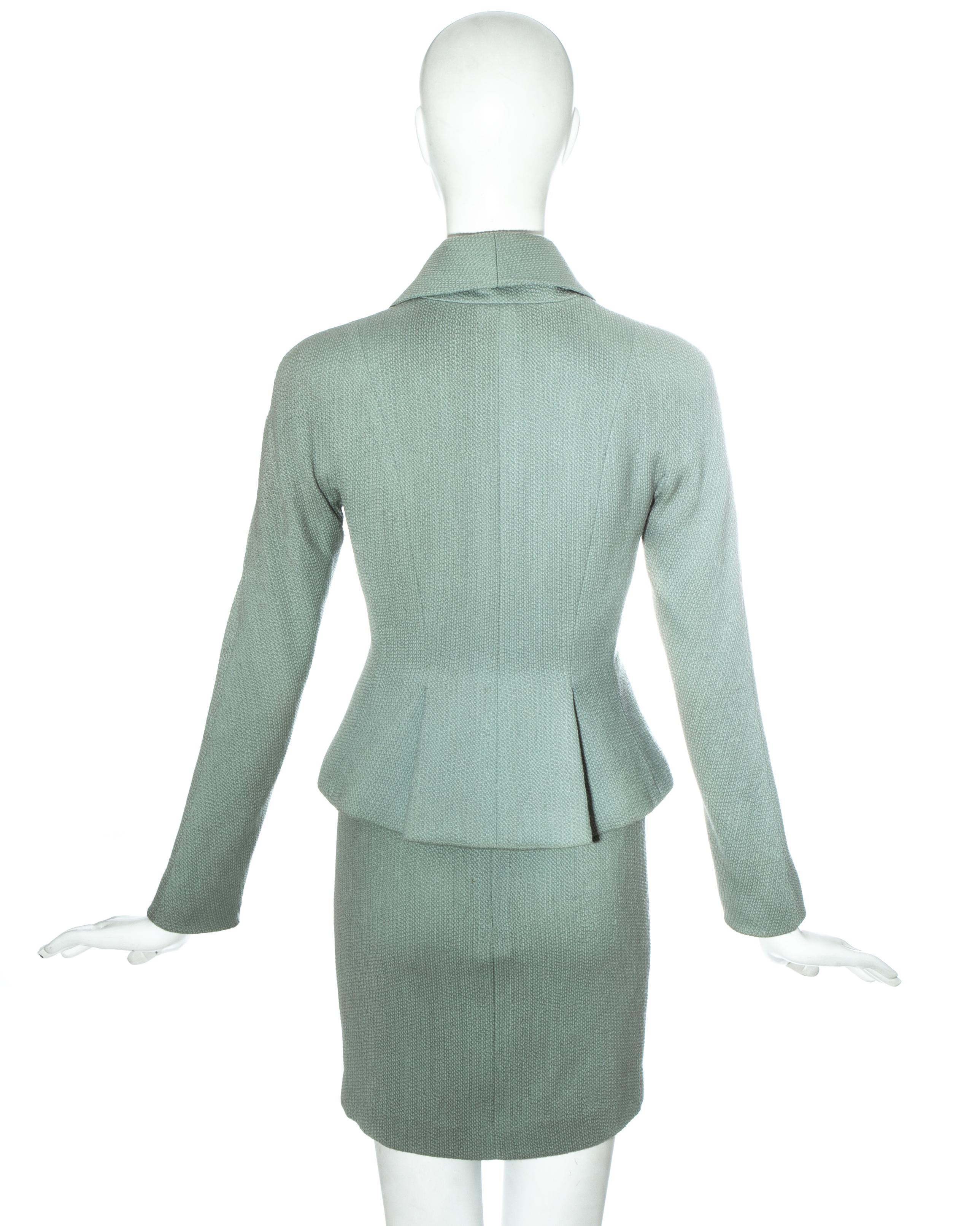 Gray Christian Dior by John Galliano mint green wool skirt suit, ss 1998