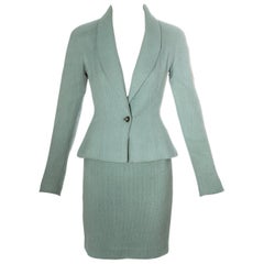 Vintage Christian Dior by John Galliano mint green wool skirt suit, ss 1998