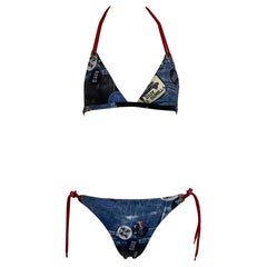 Christian Dior by John Galliano "Miss Diorella" Trompe L'Oeil Denim Print Bikini