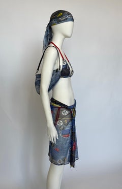Christian Dior By John Galliano Miss Diorella Trompe L'Oeil Denim Scarf, FW2001