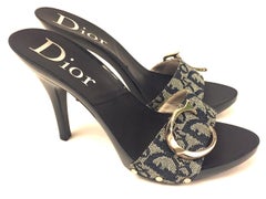 Christian Dior by John Galliano monogram denim silver toned "CD" heels