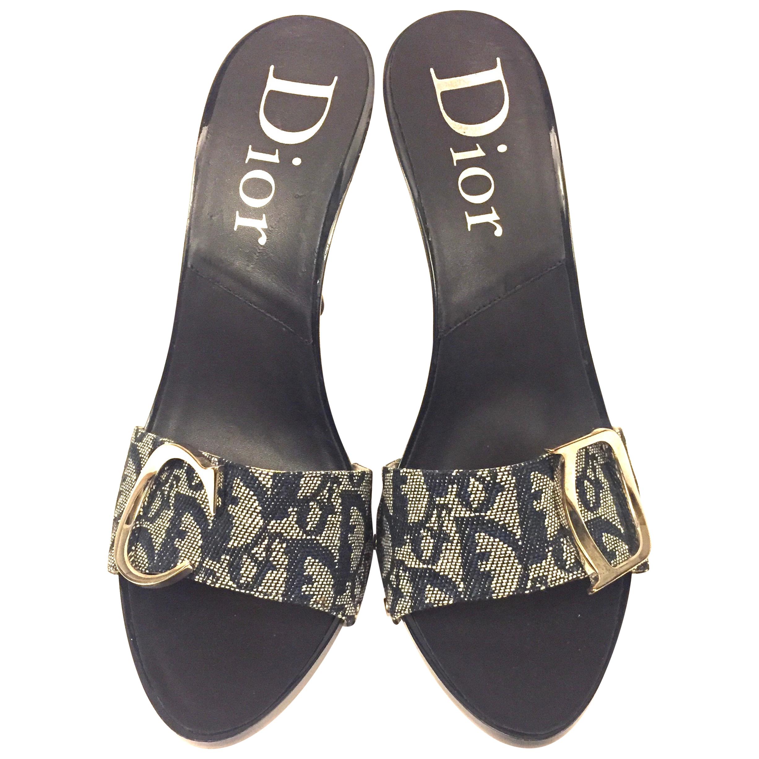 Christian Dior by John Galliano monogram denim silver toned "CD" heels