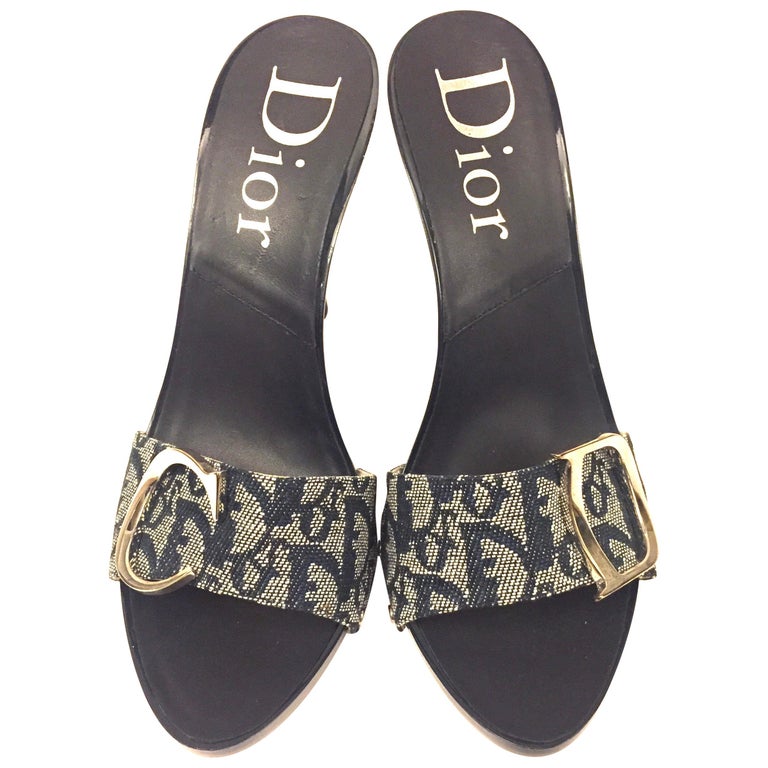 Christian Dior by John Galliano monogram denim silver toned "CD" heels