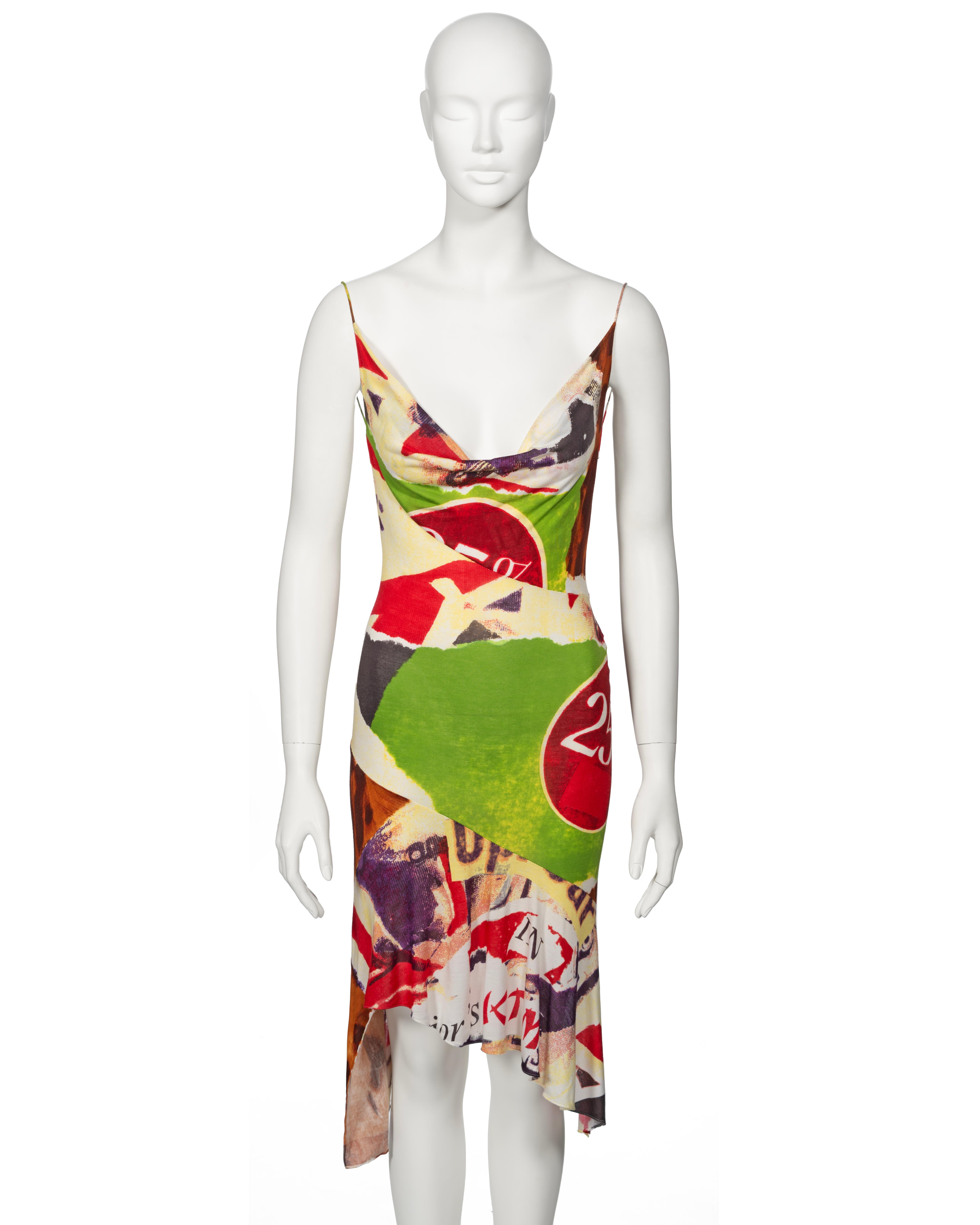 ▪ Archival Christian Dior Dress
▪ Creative Director: John Galliano
▪ Spring-Summer 2003
▪ Constructed from bias-cut viscose-silk jersey 
▪ Multicoloured montage print features animal prints, newspaper clippings, the Union Jack flag and discount