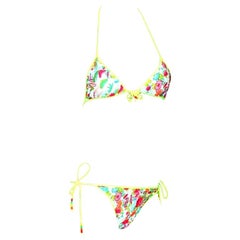 Christian Dior by John Galliano Multicolor Print Bikini with Pearl Trimming