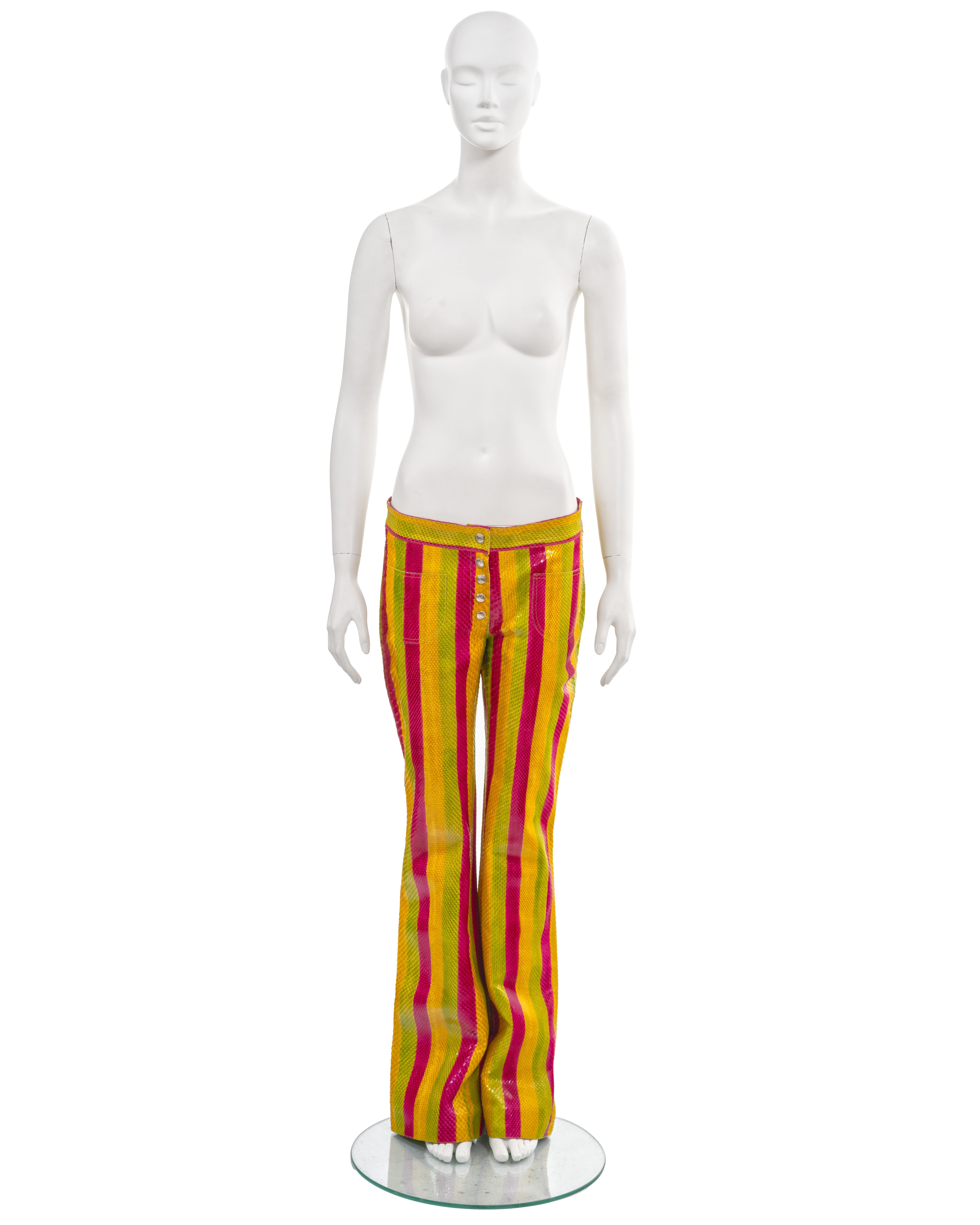 Christian Dior by John Galliano multicoloured striped python flares, ss 2002 In Excellent Condition For Sale In London, GB