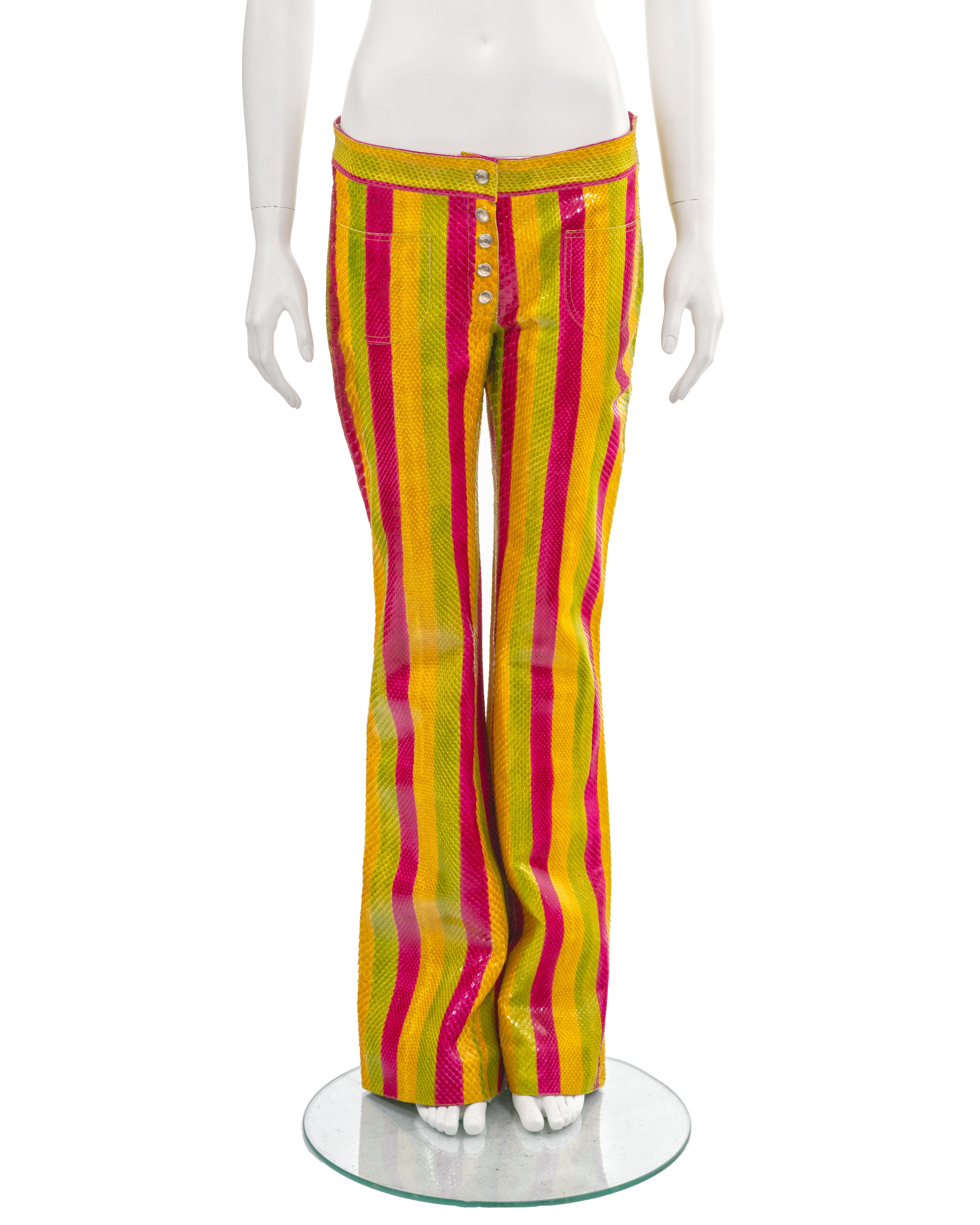 Women's Christian Dior by John Galliano multicoloured striped python flares, ss 2002 For Sale