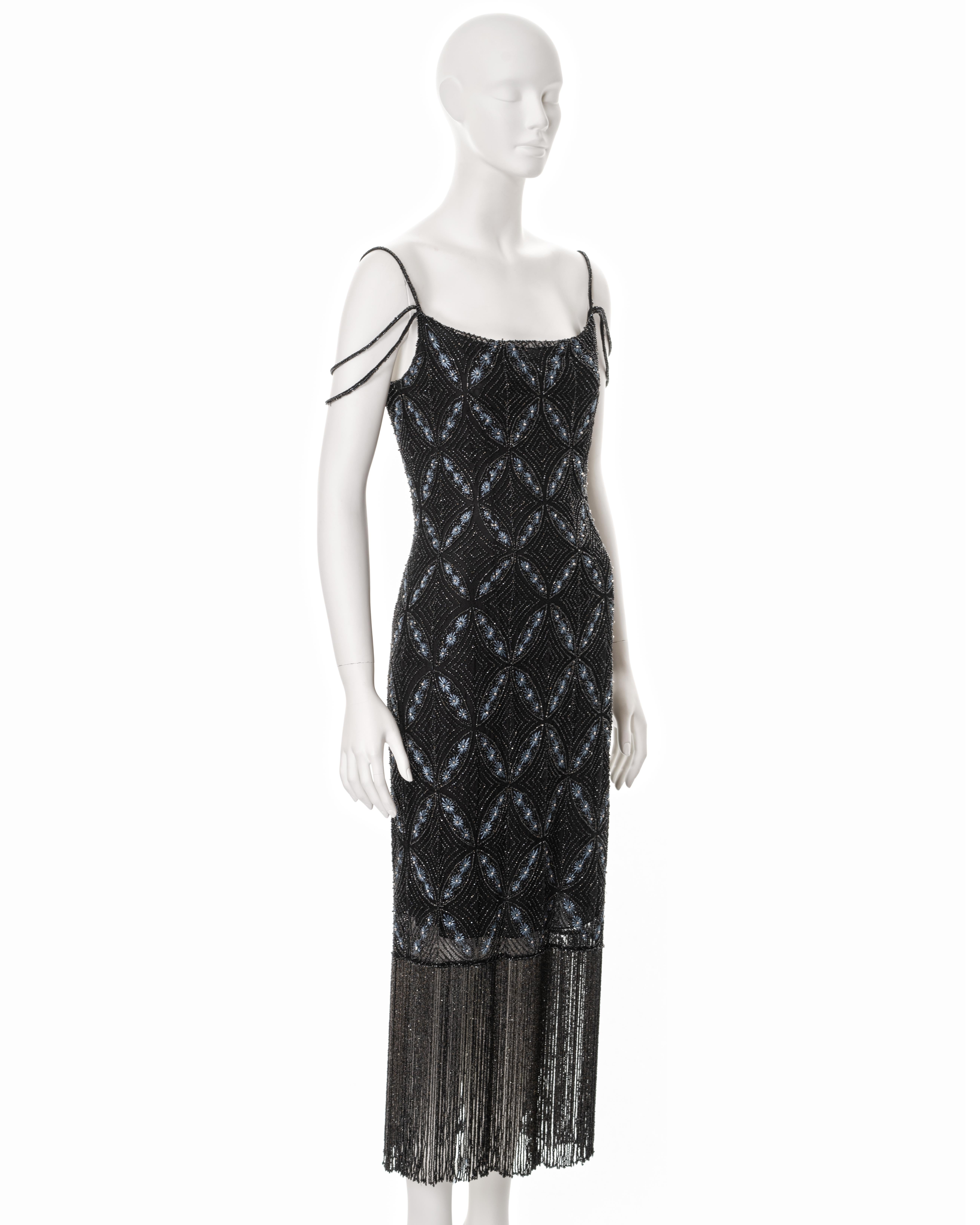 Christian Dior by John Galliano navy beaded lace fringed evening dress, ss 2000 For Sale 1