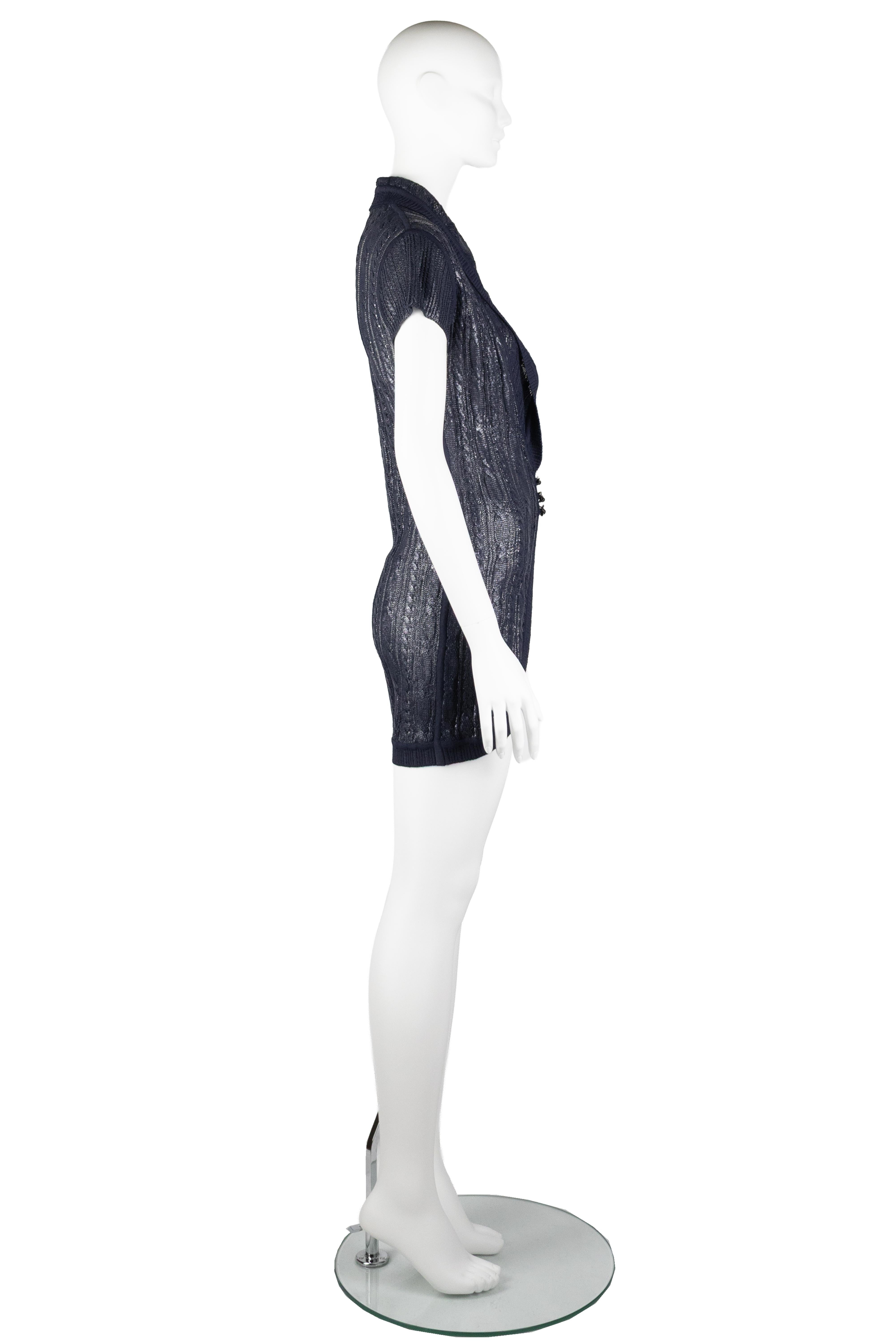 Christian Dior by John Galliano Navy Rubberised Knit Cardigan