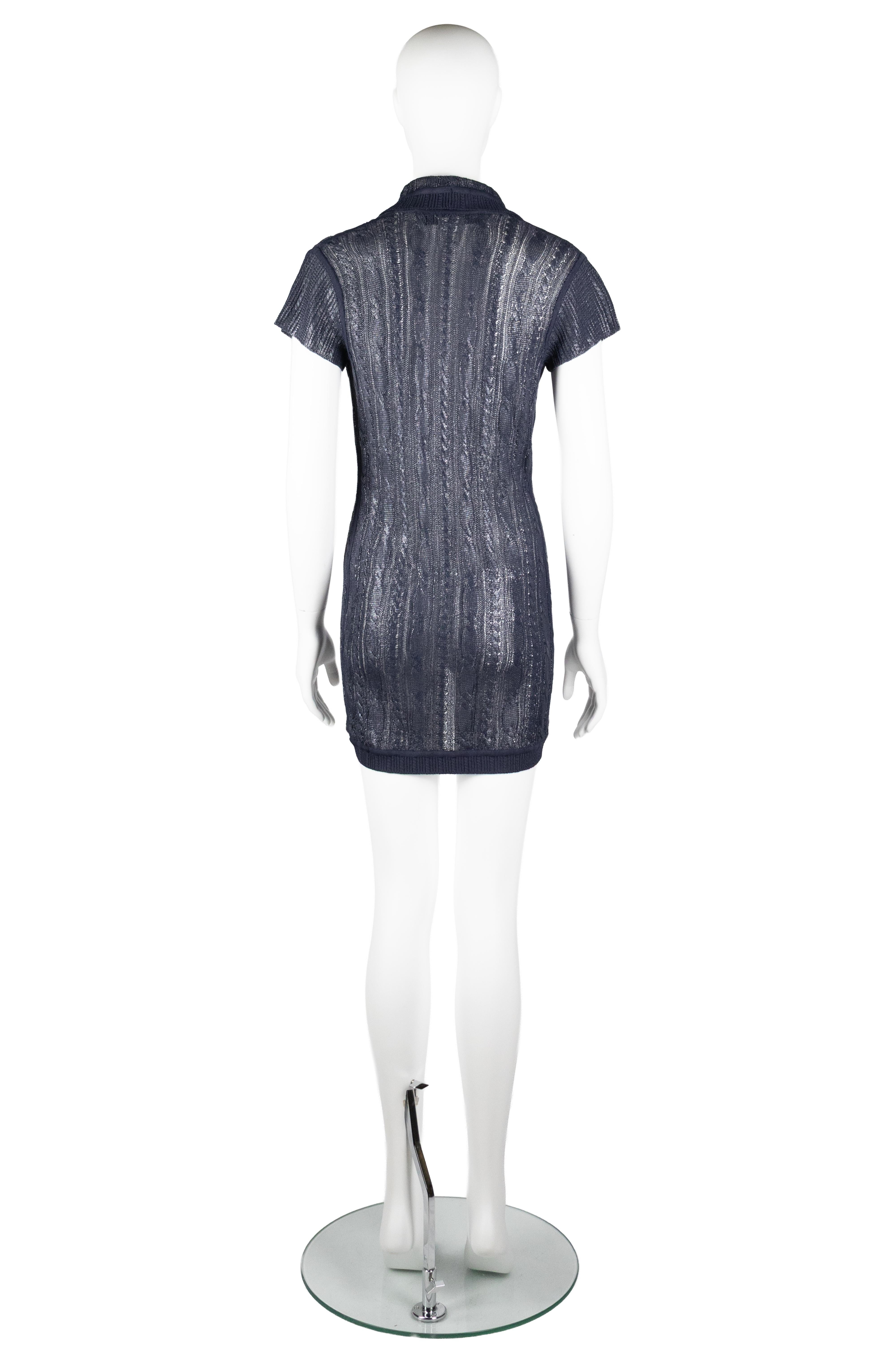 Christian Dior by John Galliano Navy Rubberised Knit Cardigan