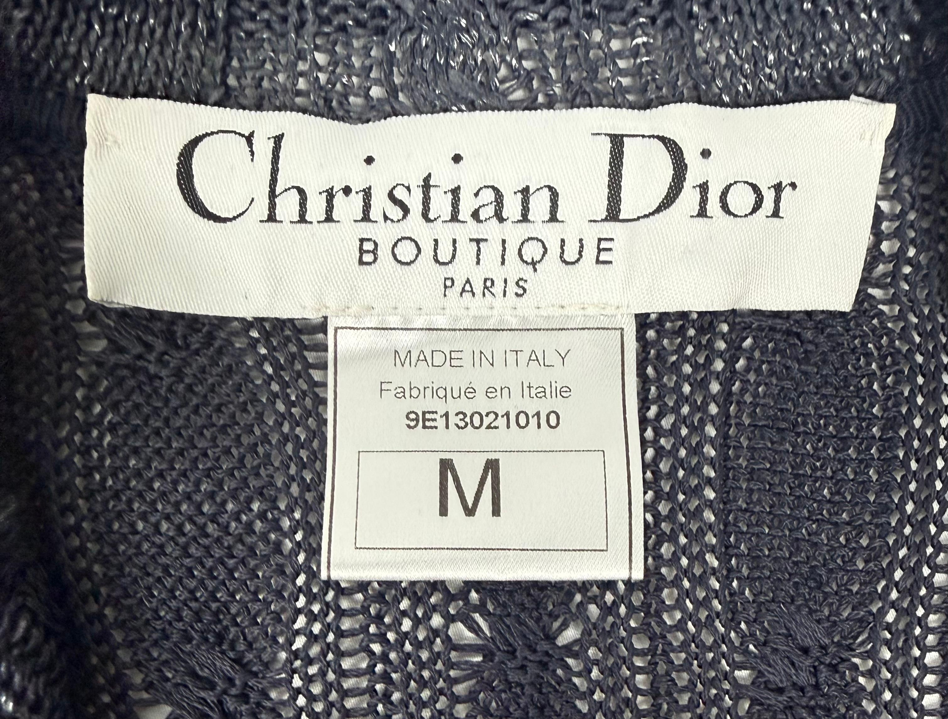 Christian Dior by John Galliano Navy Rubberised Knit Cardigan