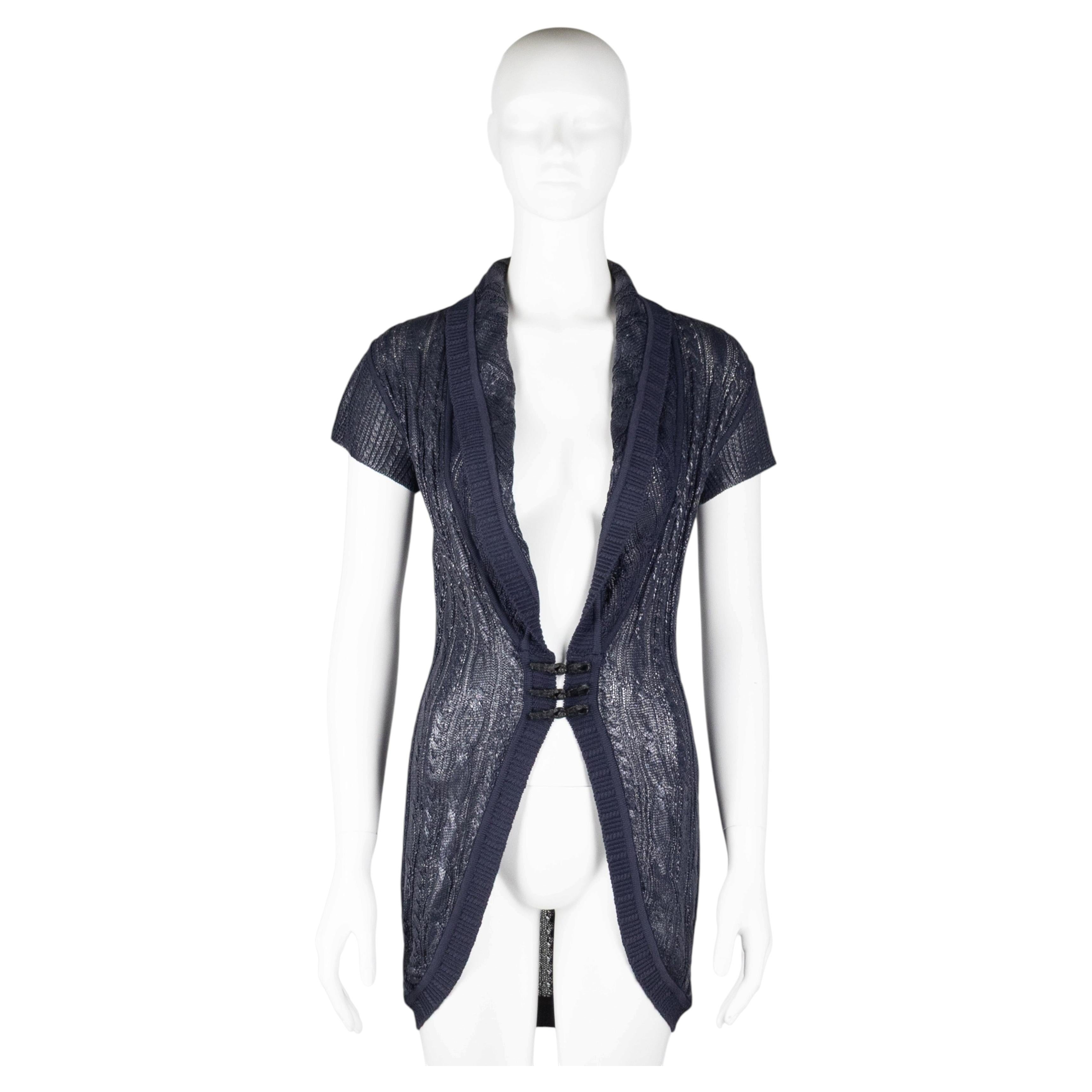 Christian Dior by John Galliano Navy Rubberised Knit Cardigan