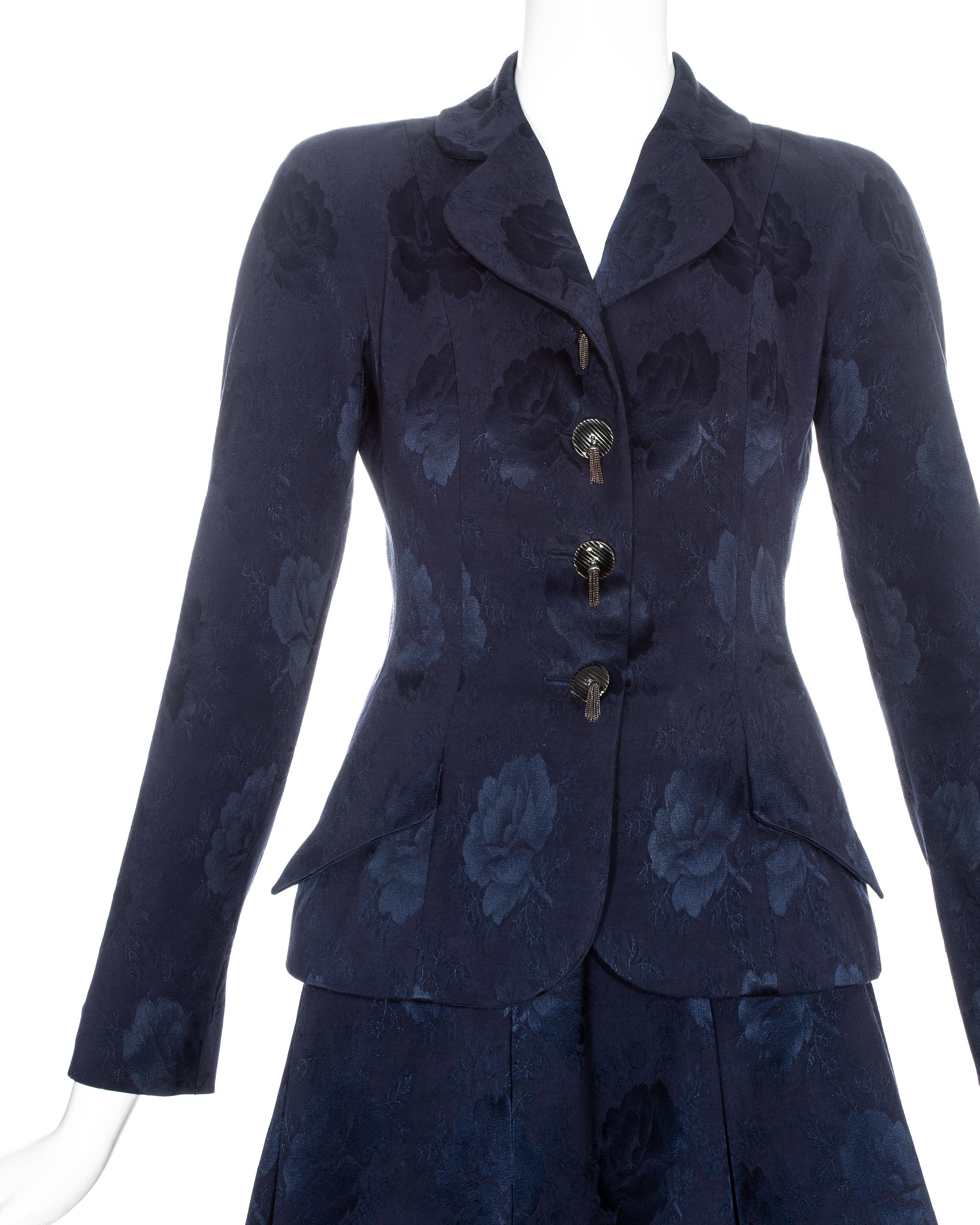 Christian Dior by John Galliano navy silk brocade and lace skirt suit, fw 1997 In Excellent Condition In London, GB