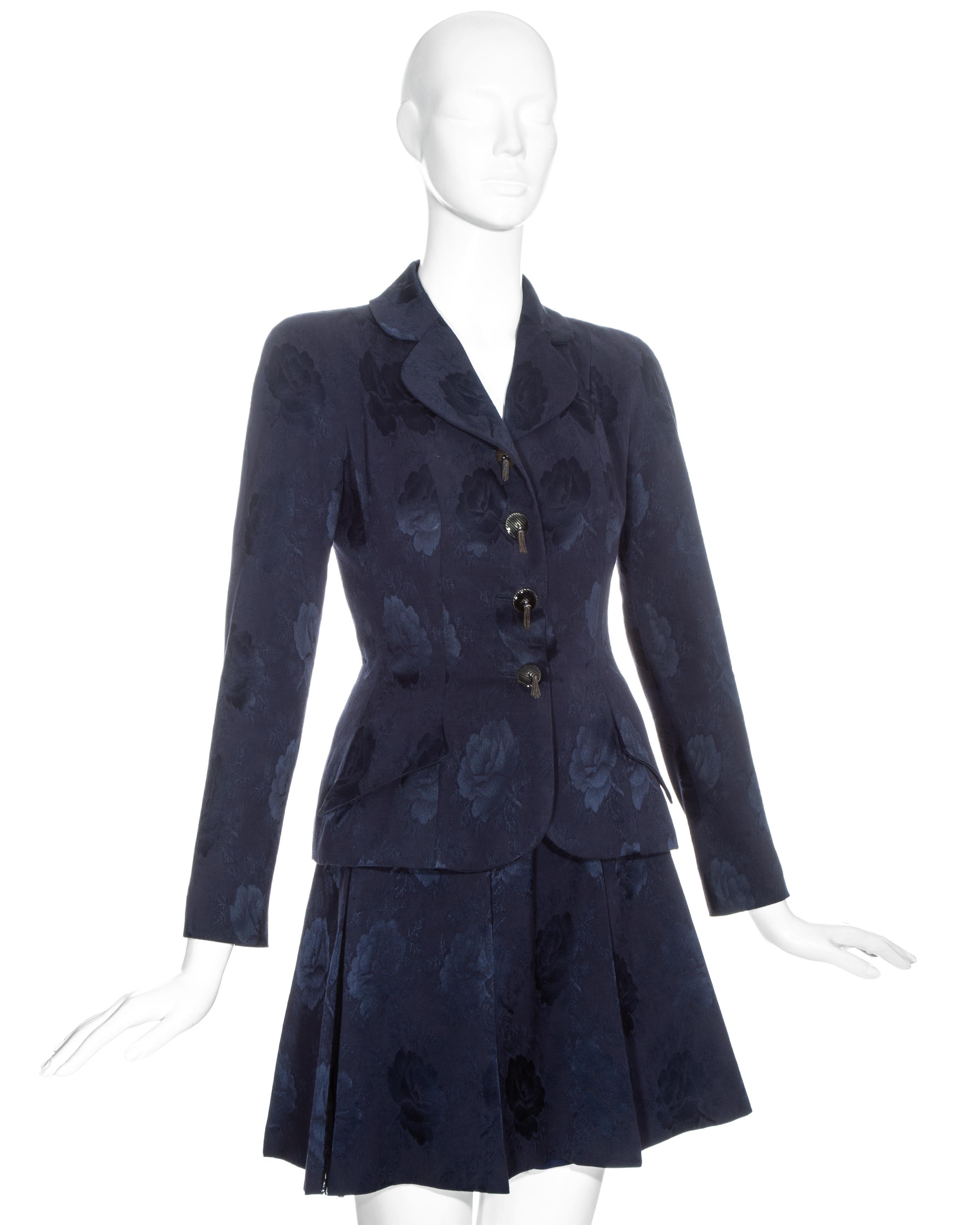 Women's Christian Dior by John Galliano navy silk brocade and lace skirt suit, fw 1997