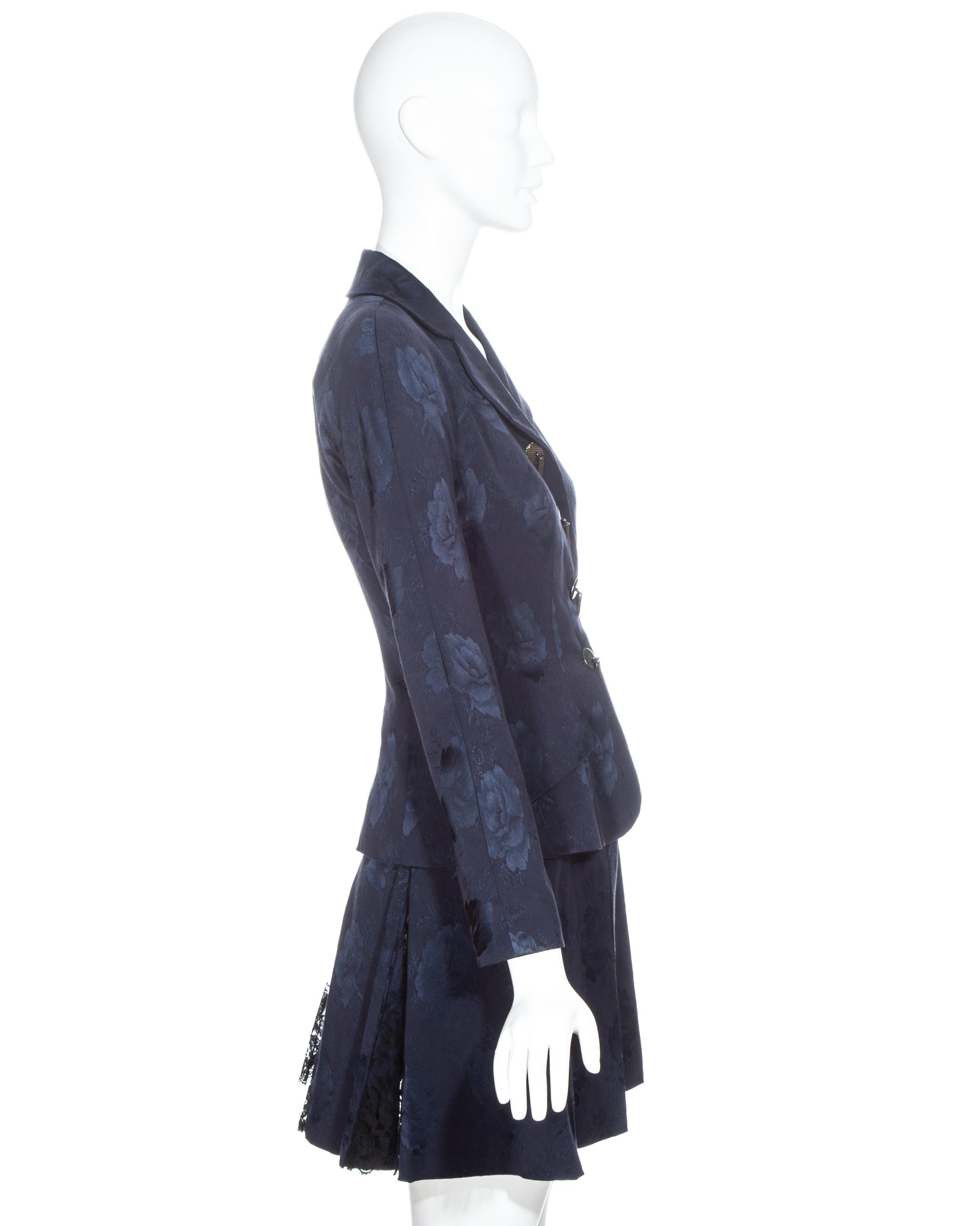 Christian Dior by John Galliano navy silk brocade and lace skirt suit, fw 1997 1