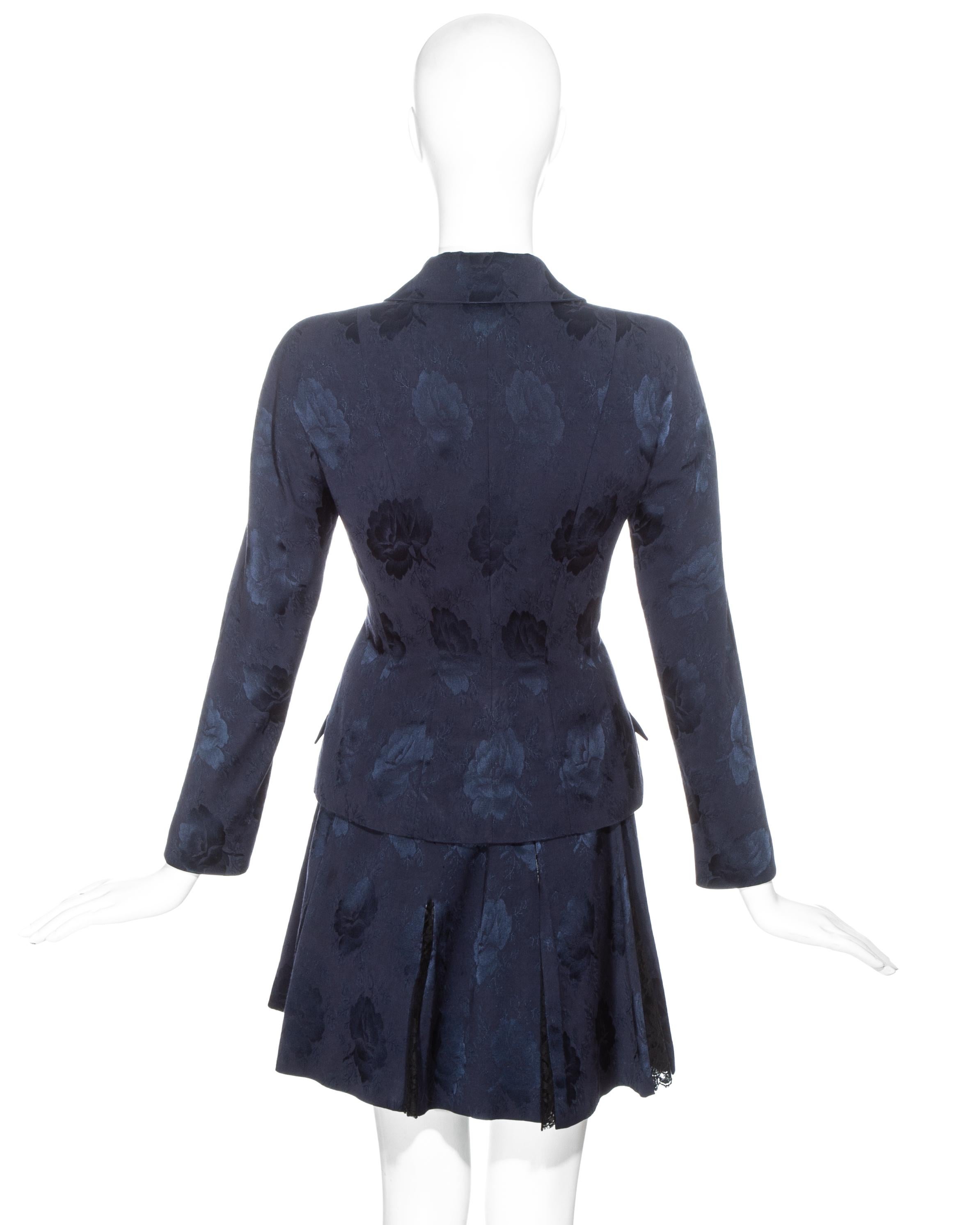 Christian Dior by John Galliano navy silk brocade and lace skirt suit, fw 1997 2