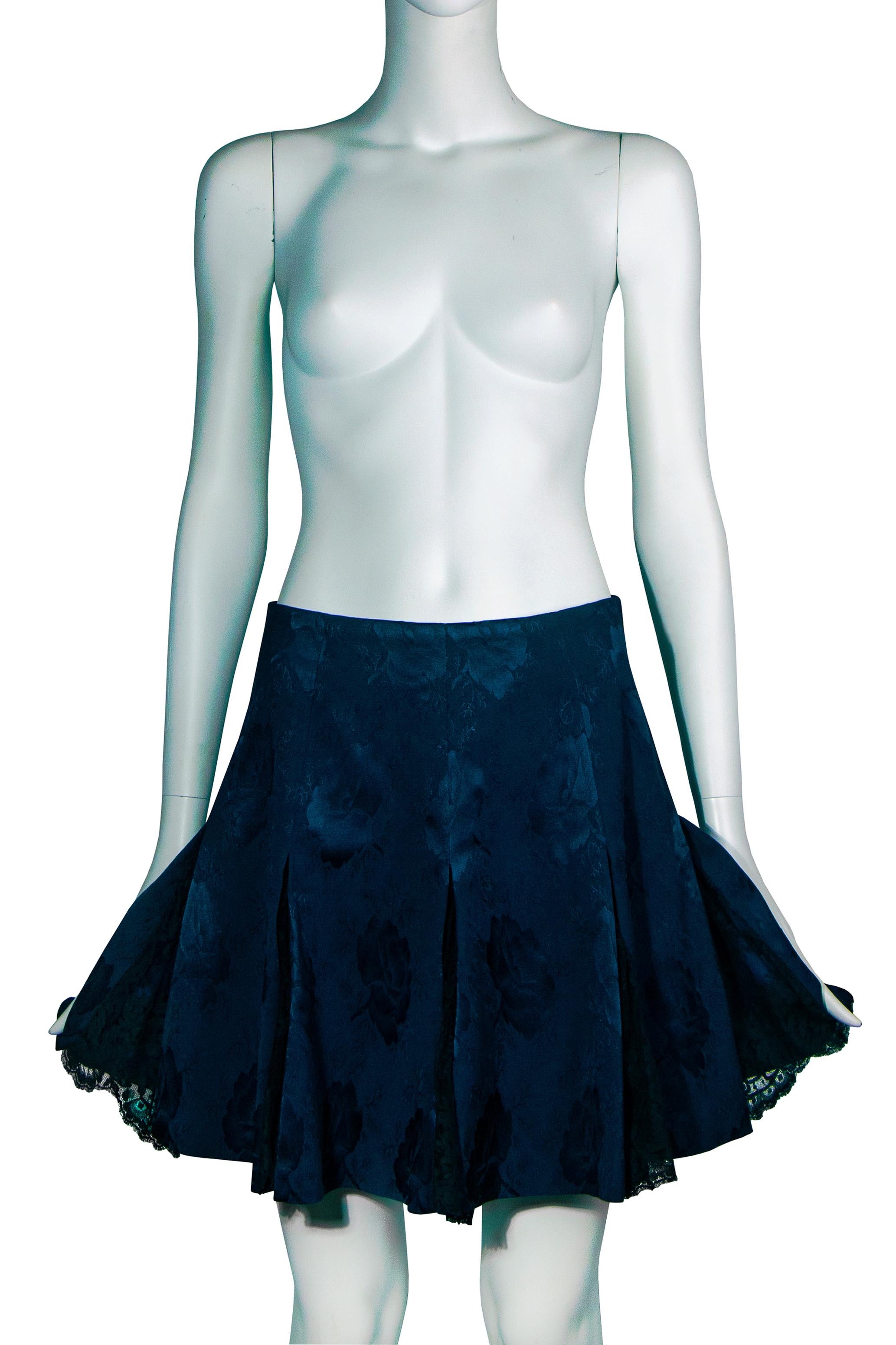 Women's Christian Dior by John Galliano navy silk brocade & lace skirt, fw 1997 For Sale