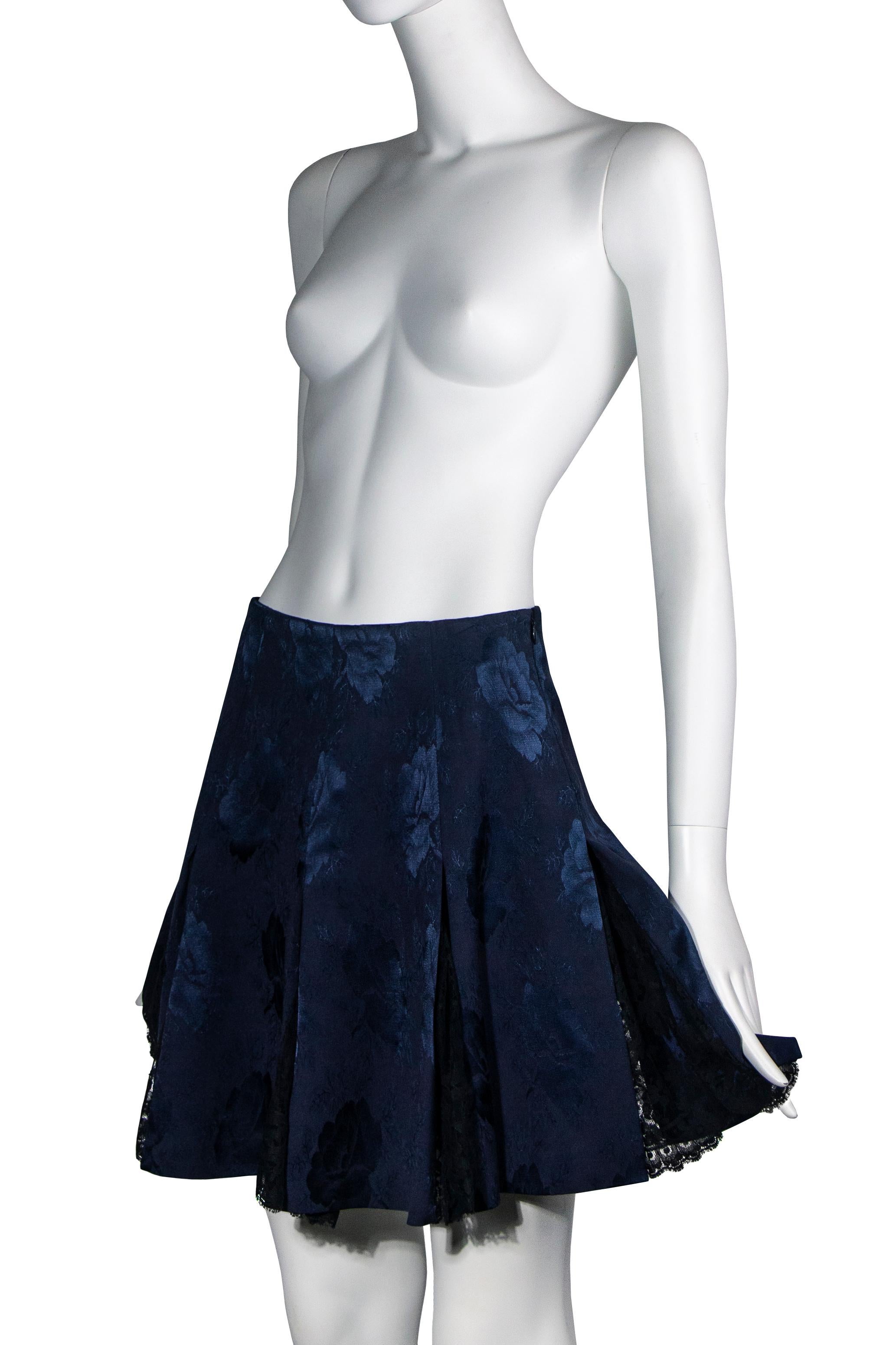Christian Dior by John Galliano navy silk brocade & lace skirt, fw 1997 For Sale 1