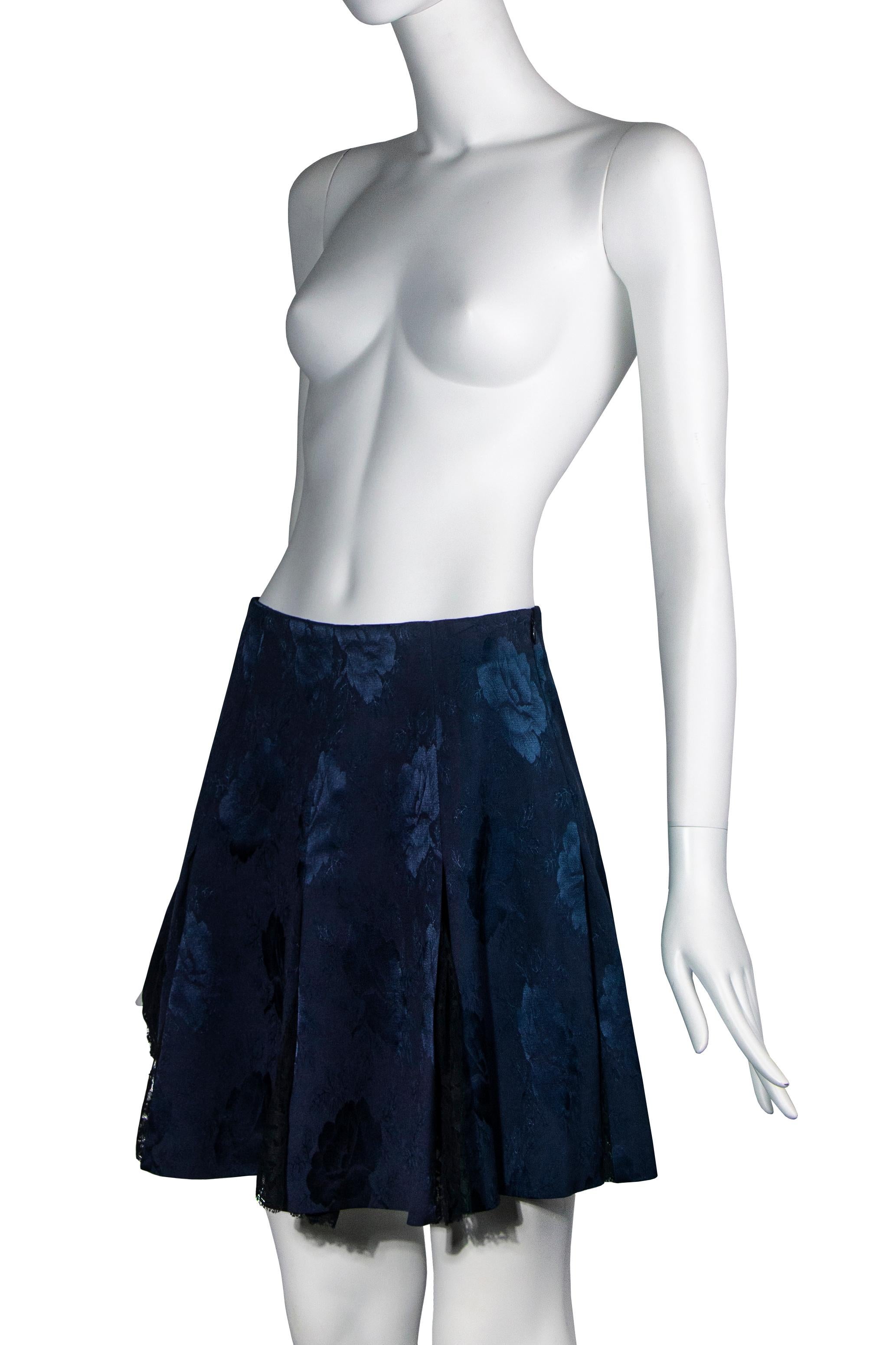 Christian Dior by John Galliano navy silk brocade & lace skirt, fw 1997 For Sale 2