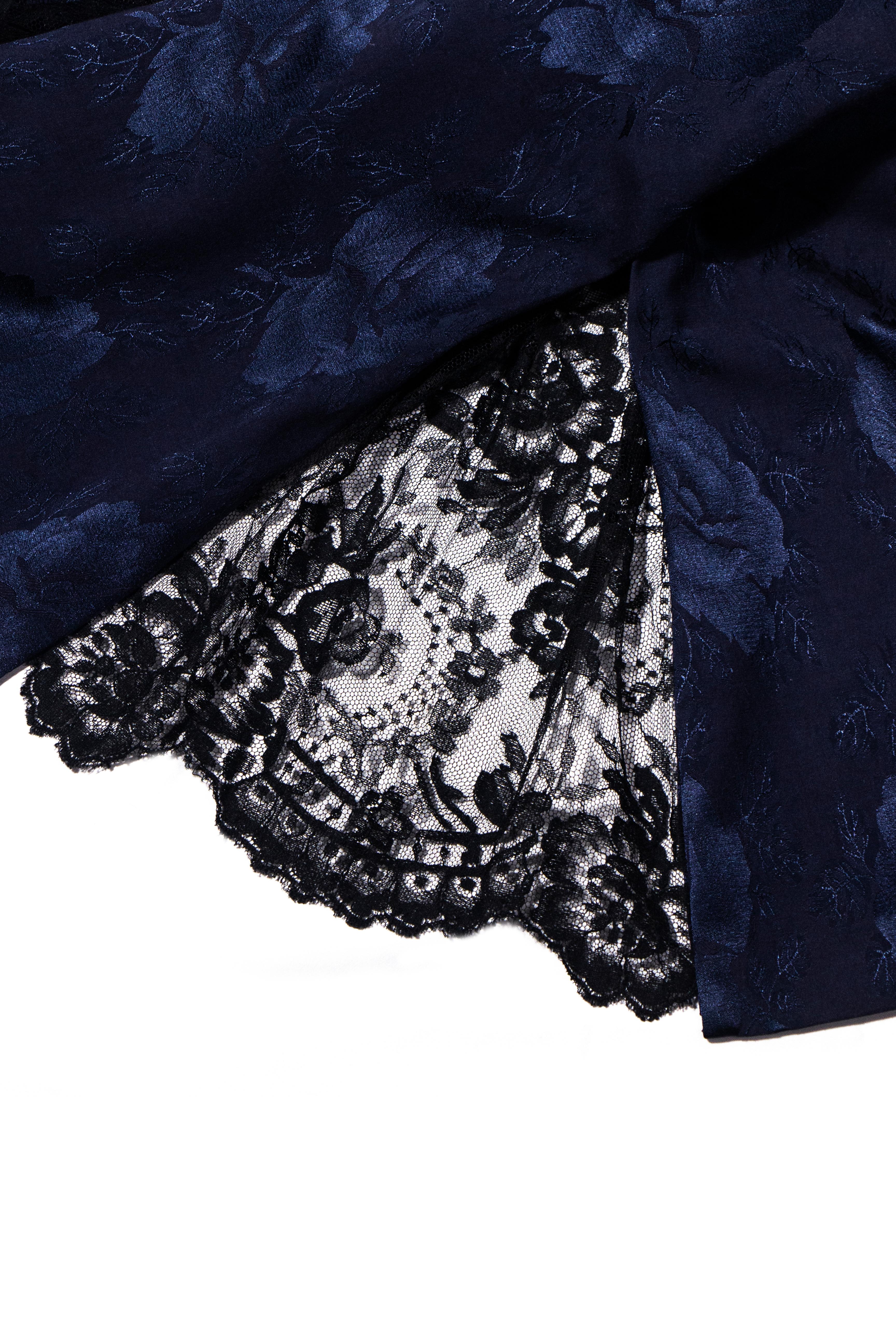 Christian Dior by John Galliano navy silk brocade & lace skirt, fw 1997 For Sale 4