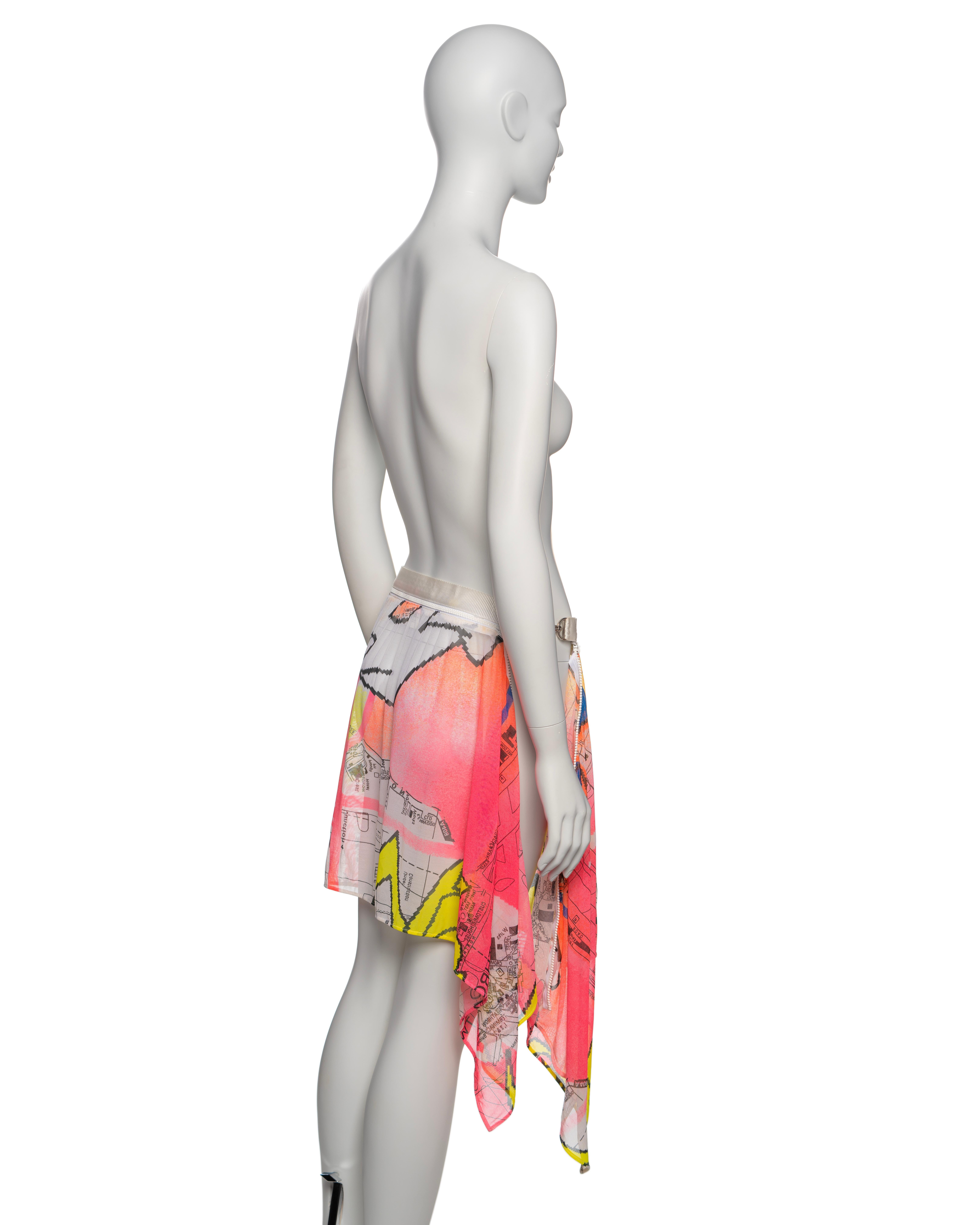 Christian Dior for Christian Dior by John Galliano Neon Map Print Mesh Zipper Skirt,  FW 2001 in vendita 3