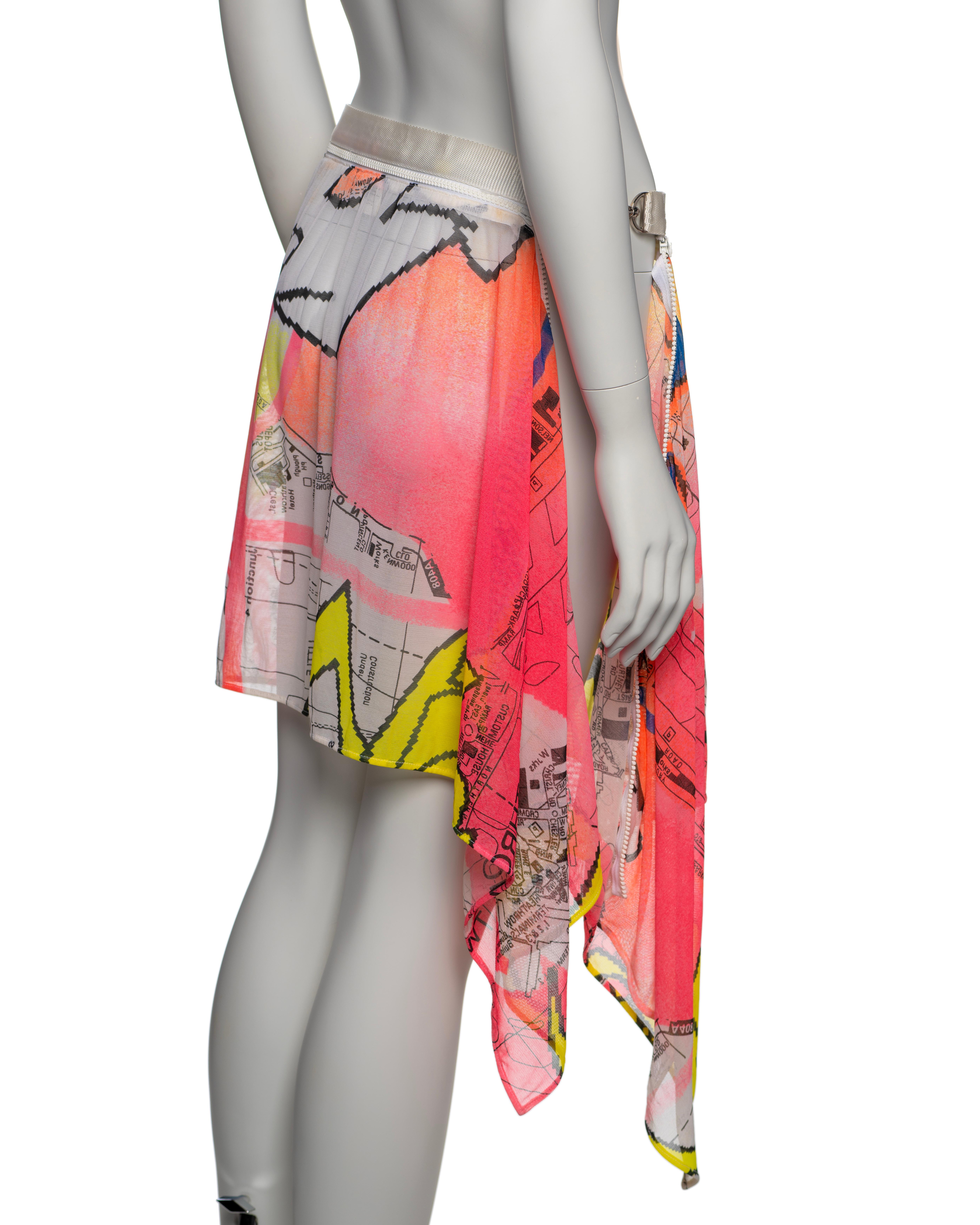Christian Dior for Christian Dior by John Galliano Neon Map Print Mesh Zipper Skirt,  FW 2001 in vendita 4
