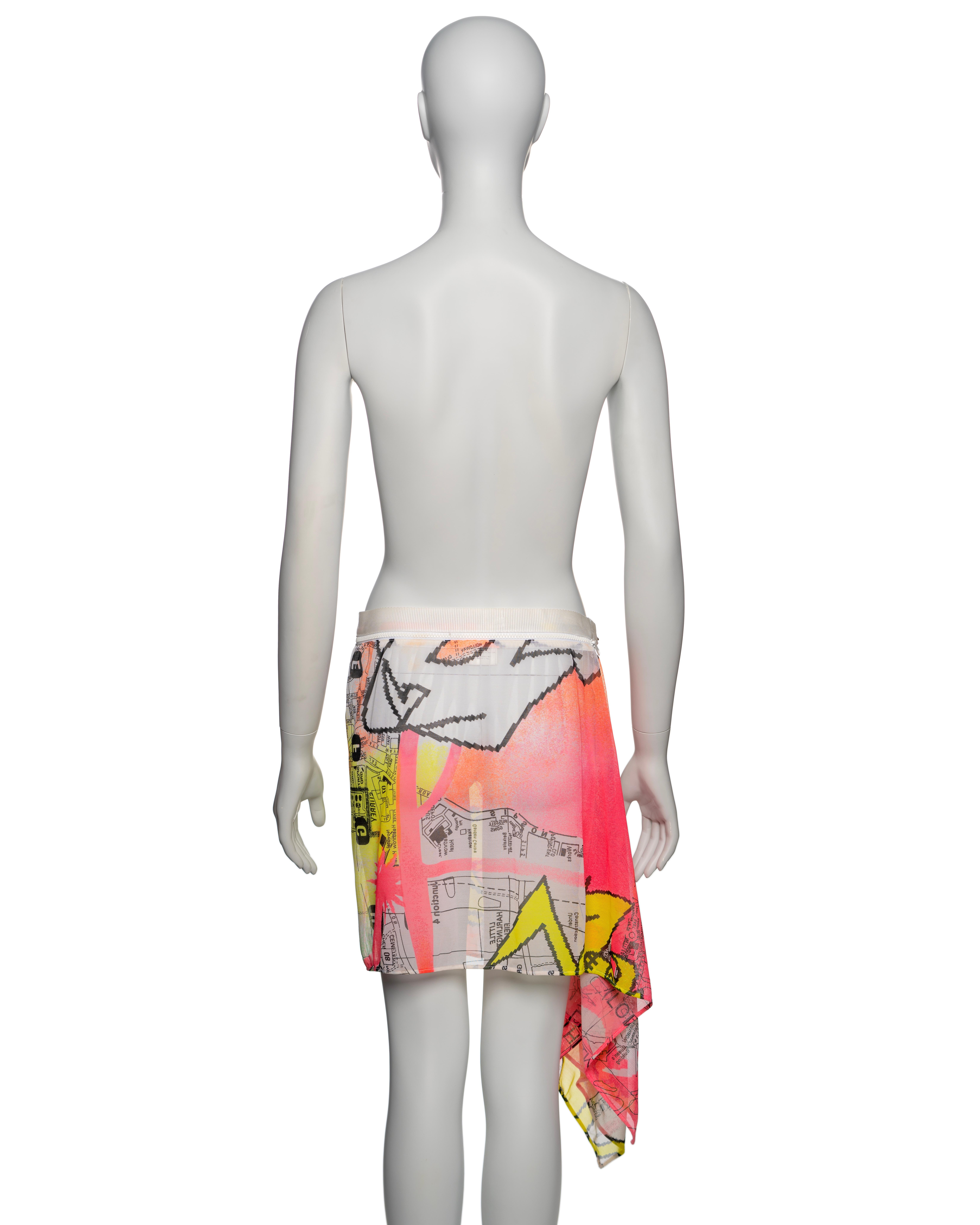 Christian Dior for Christian Dior by John Galliano Neon Map Print Mesh Zipper Skirt,  FW 2001 in vendita 5