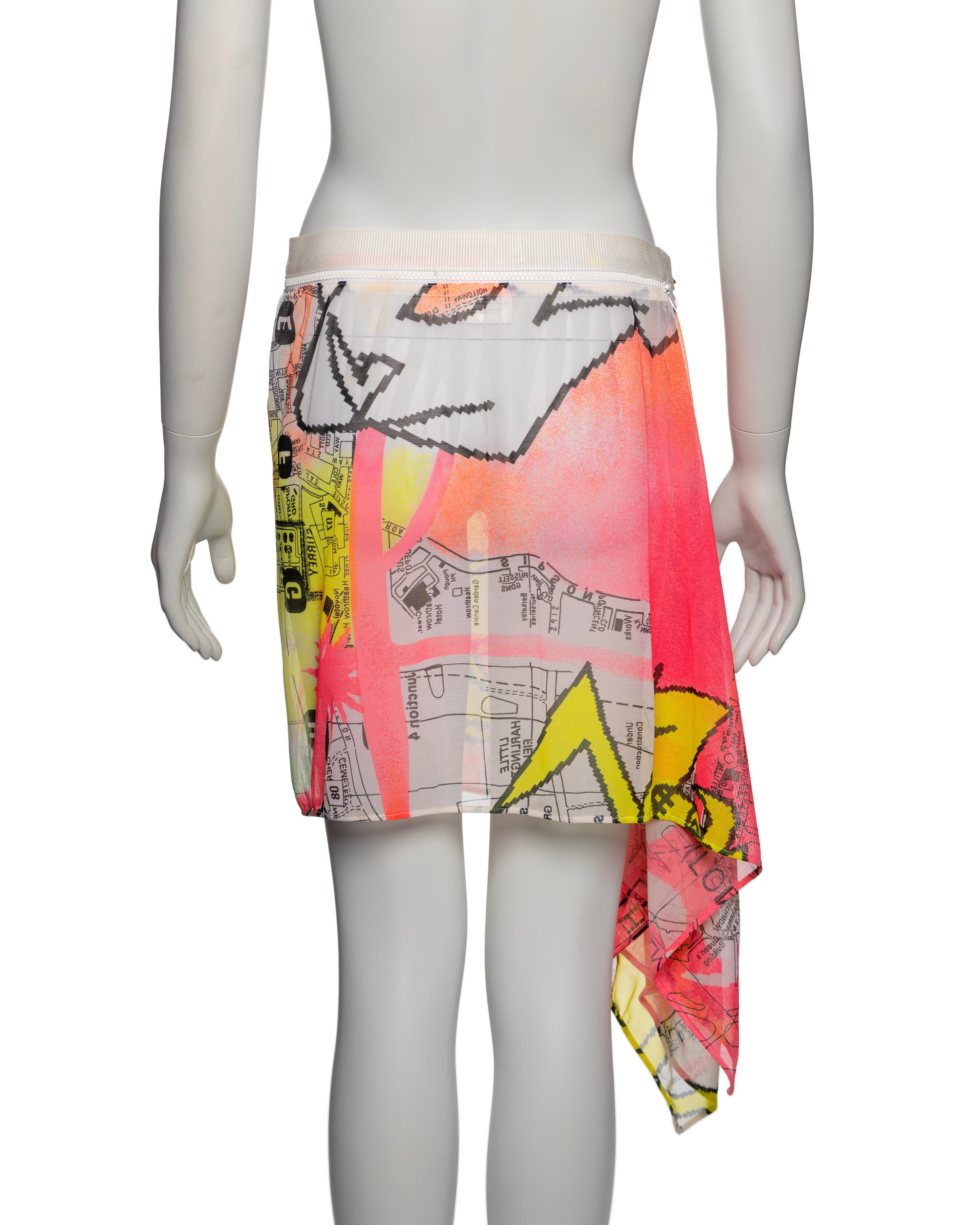 Christian Dior for Christian Dior by John Galliano Neon Map Print Mesh Zipper Skirt,  FW 2001 in vendita 6