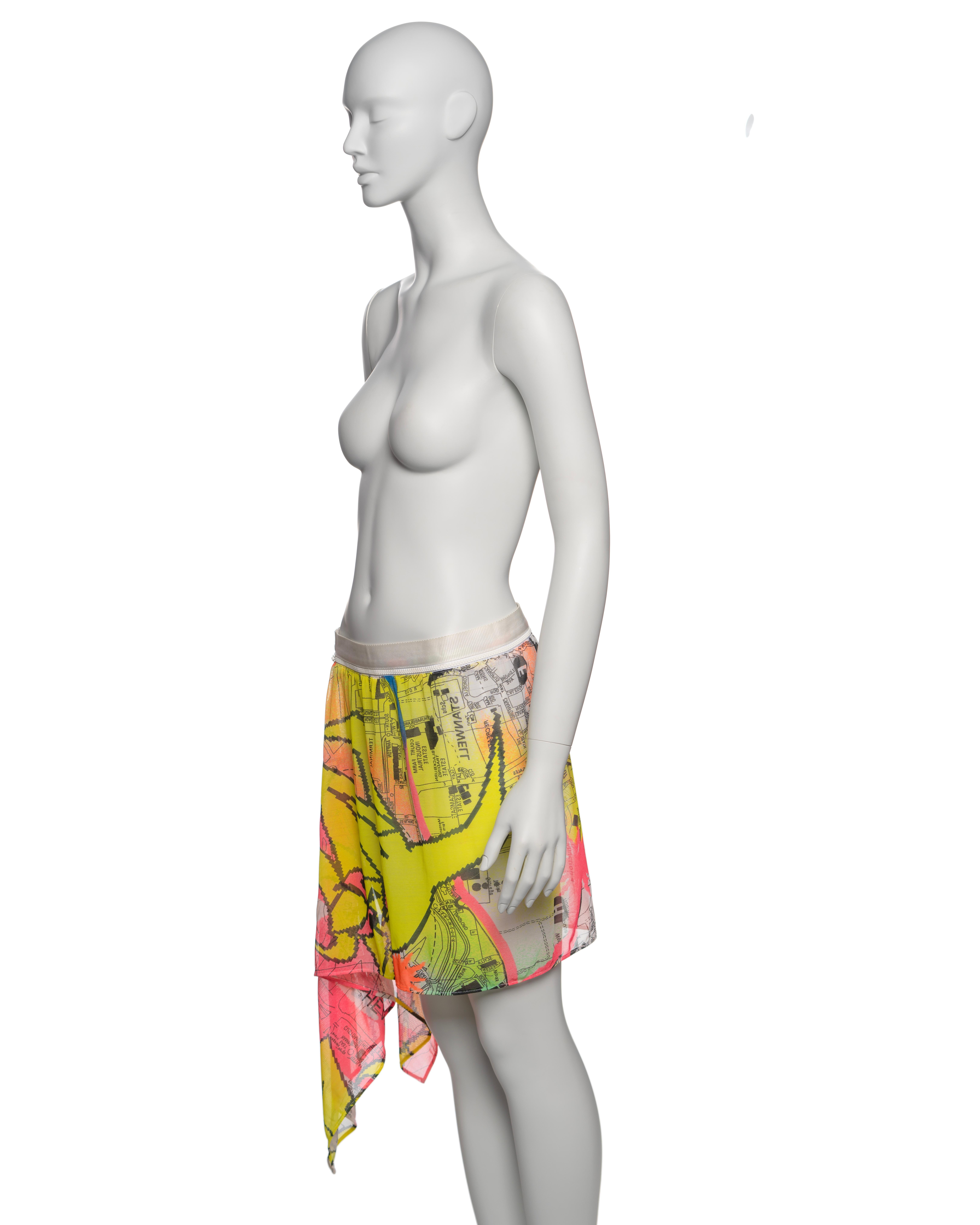 Christian Dior for Christian Dior by John Galliano Neon Map Print Mesh Zipper Skirt,  FW 2001 in vendita 7