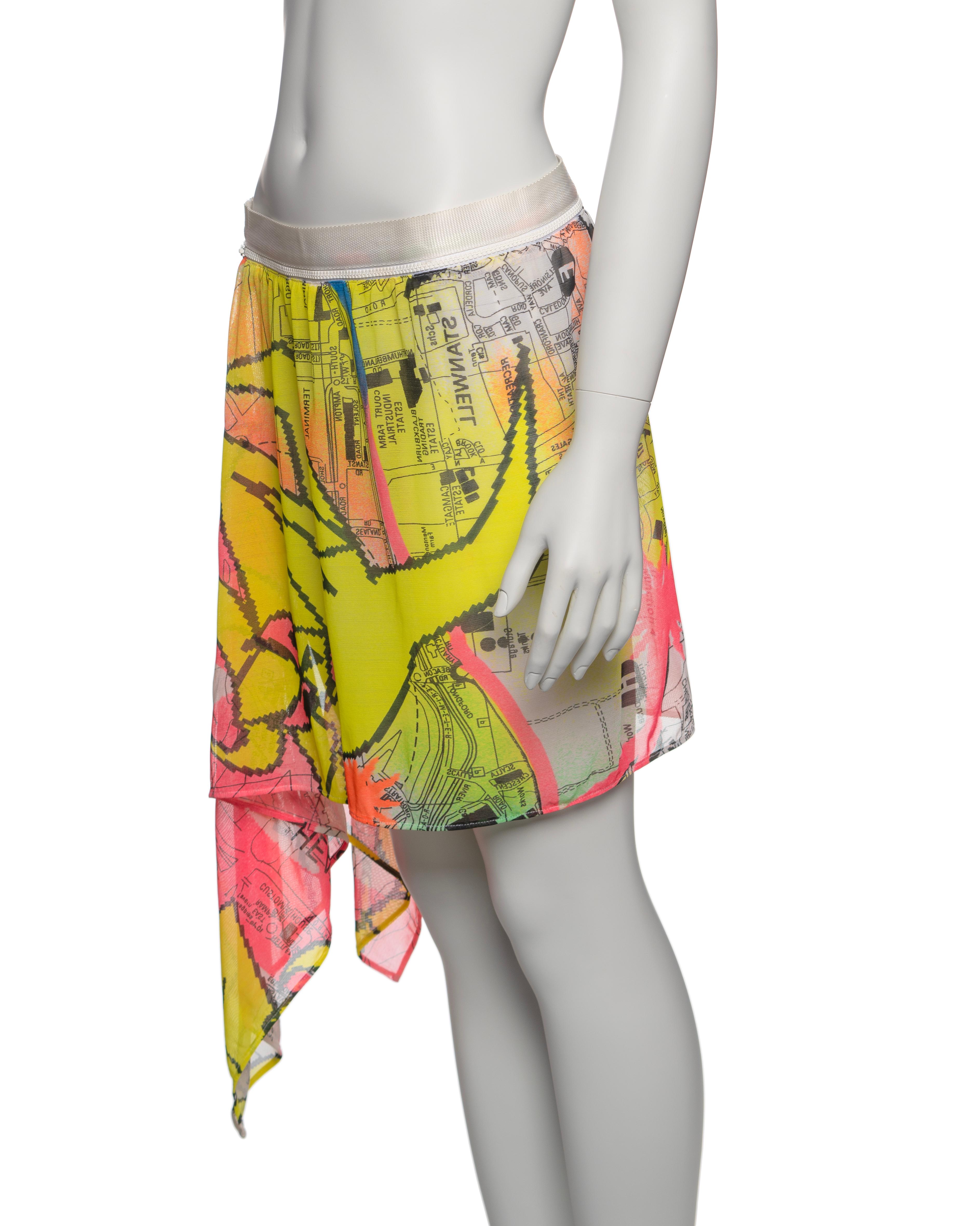 Christian Dior for Christian Dior by John Galliano Neon Map Print Mesh Zipper Skirt,  FW 2001 in vendita 8