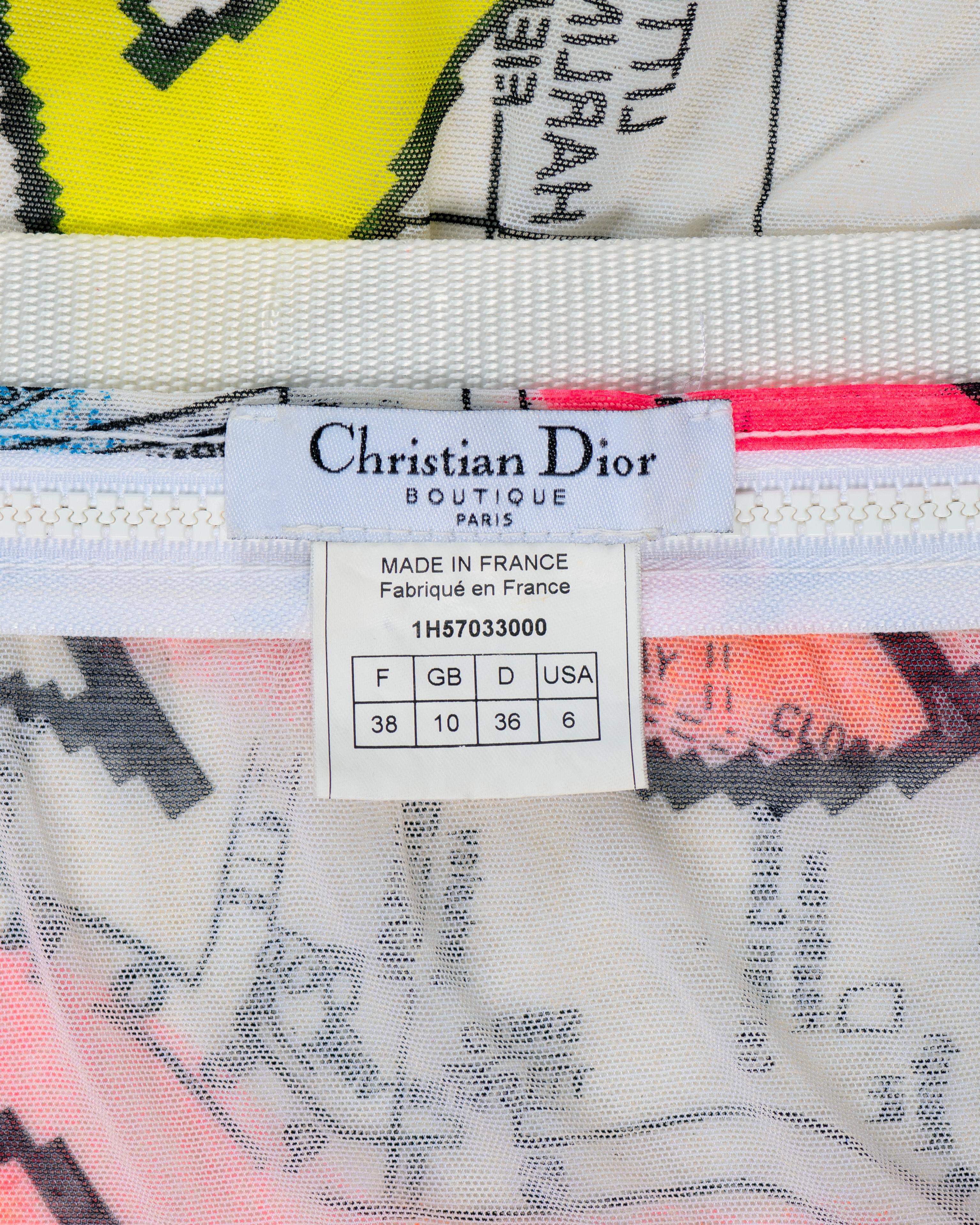 Christian Dior for Christian Dior by John Galliano Neon Map Print Mesh Zipper Skirt,  FW 2001 in vendita 9