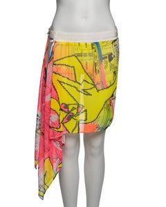 Christian Dior by John Galliano Neon Map Print Mesh Zipper Skirt,  FW 2001