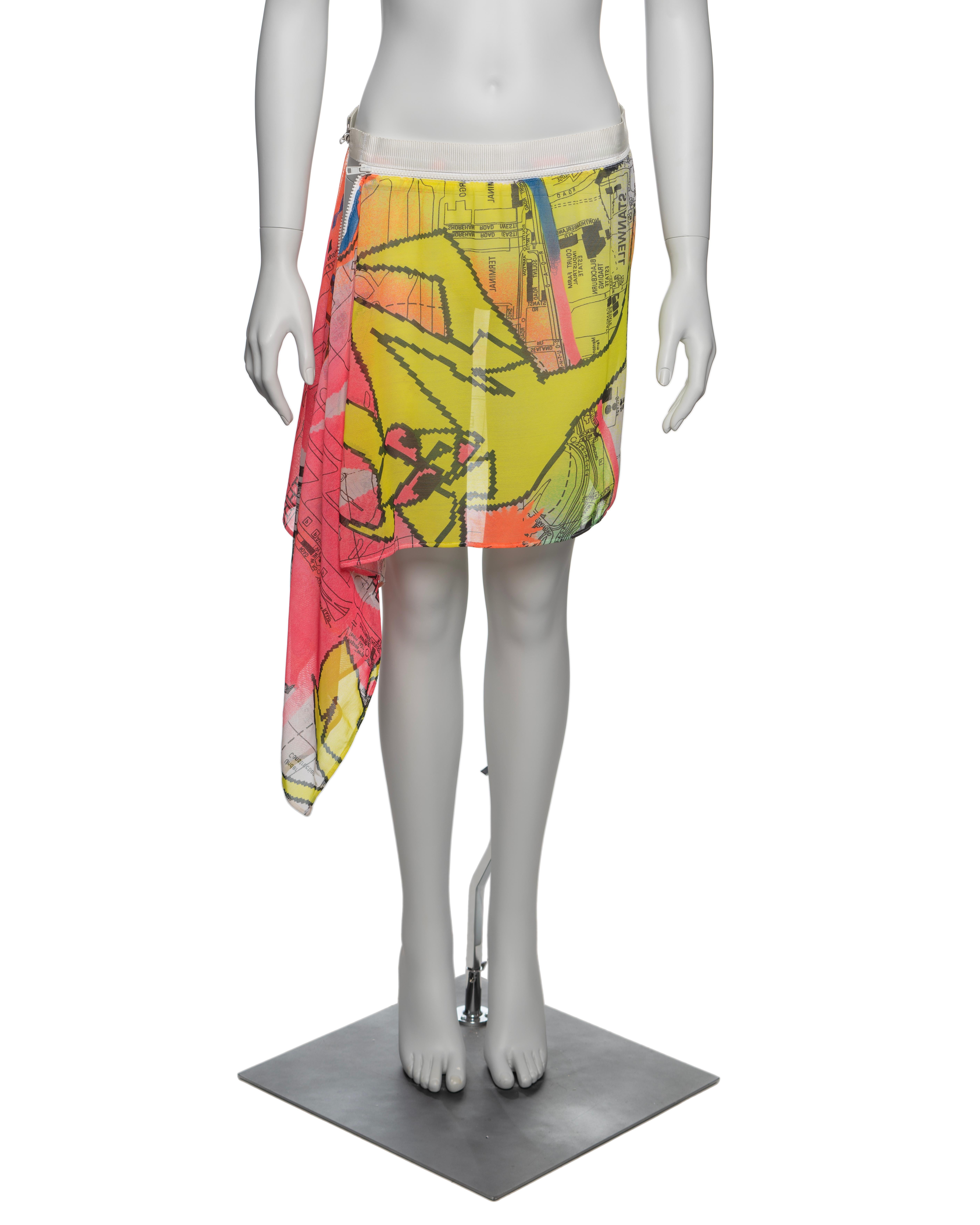 Beige Christian Dior for Christian Dior by John Galliano Neon Map Print Mesh Zipper Skirt,  FW 2001 in vendita
