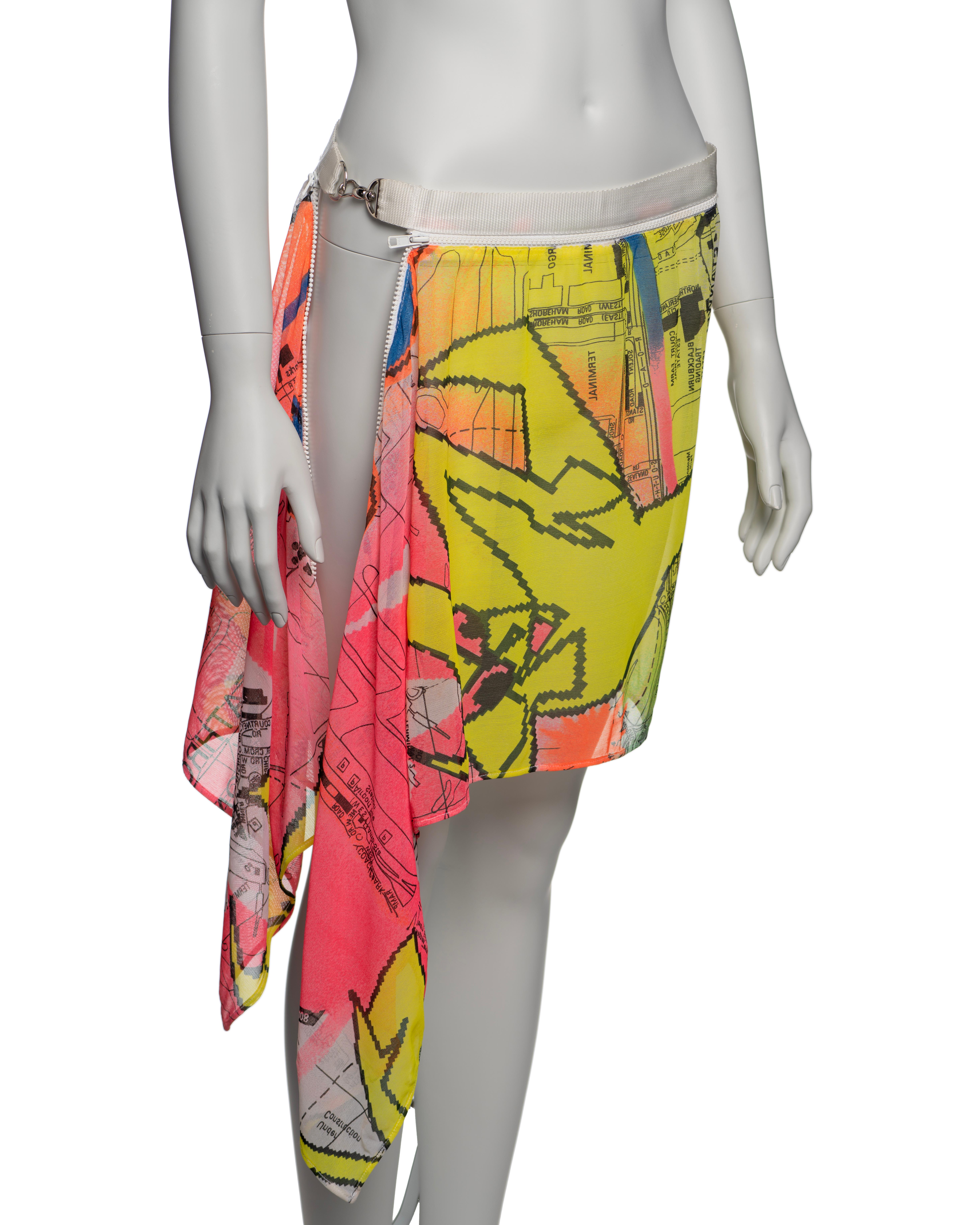 Christian Dior for Christian Dior by John Galliano Neon Map Print Mesh Zipper Skirt,  FW 2001 In condizioni ottime in vendita a London, GB
