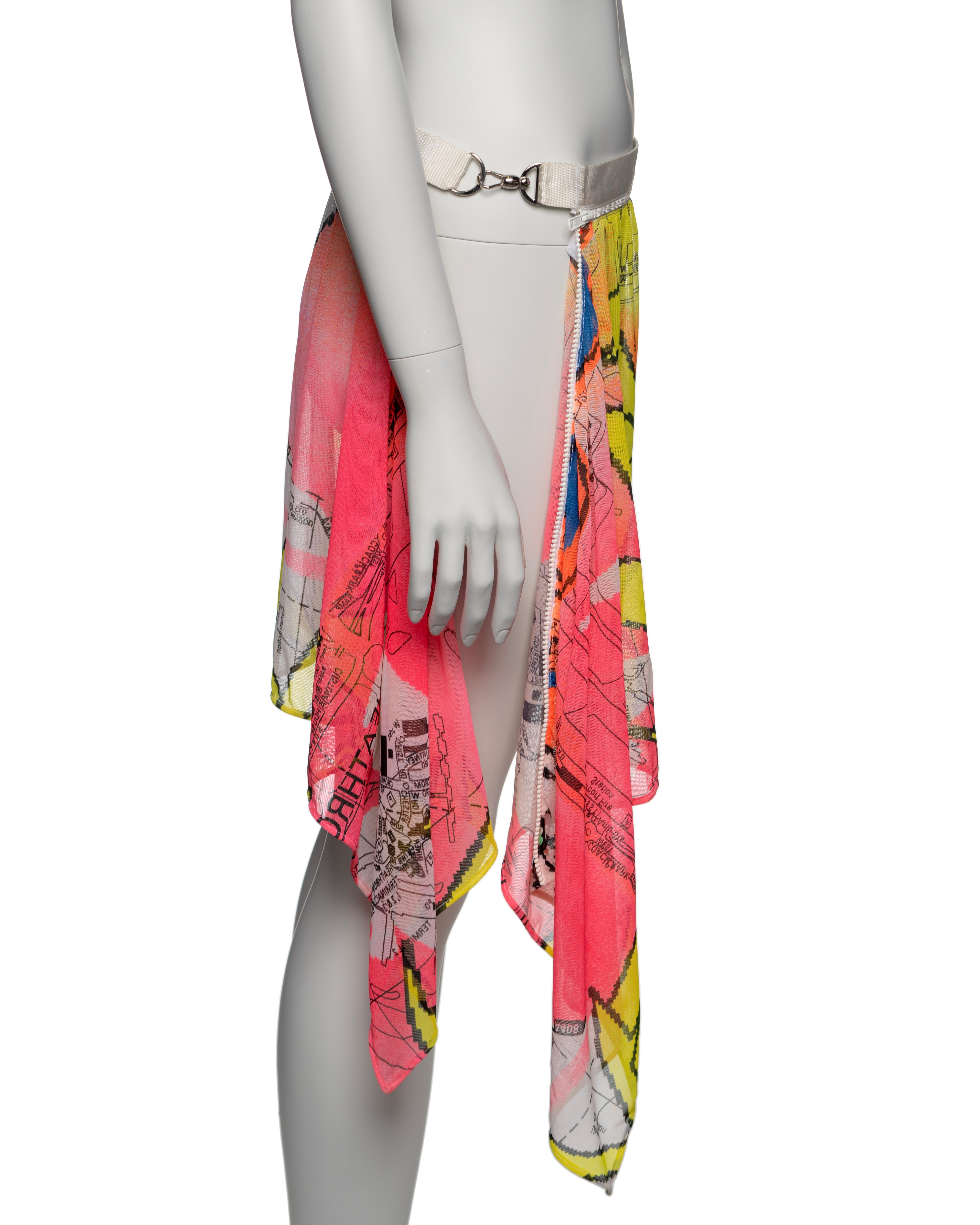 Christian Dior for Christian Dior by John Galliano Neon Map Print Mesh Zipper Skirt,  FW 2001 in vendita 1