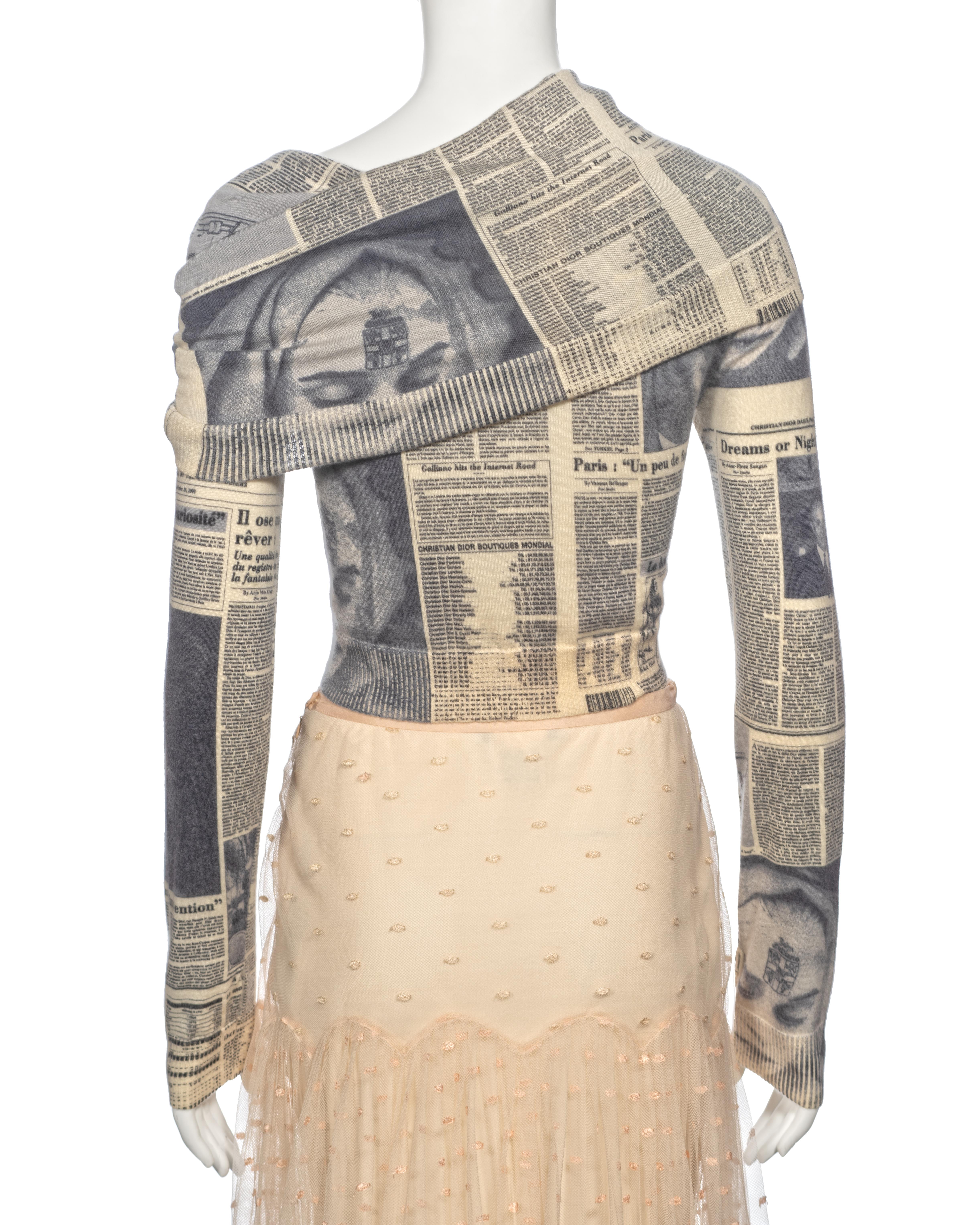 Christian Dior by John Galliano Newsprint Sweater and Tulle Skirt Set, fw 2000 For Sale 7