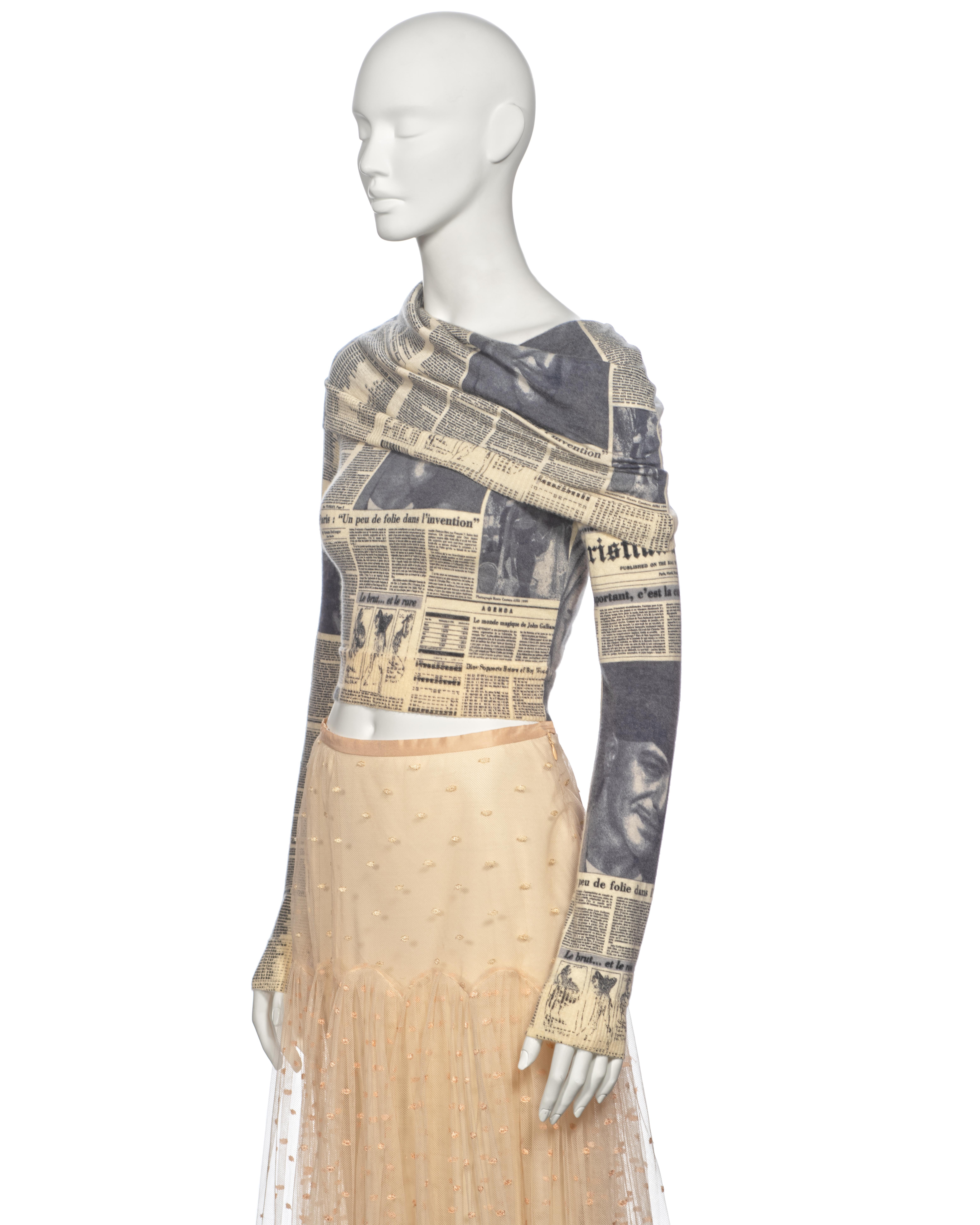 Christian Dior by John Galliano Newsprint Sweater and Tulle Skirt Set, fw 2000 For Sale 10