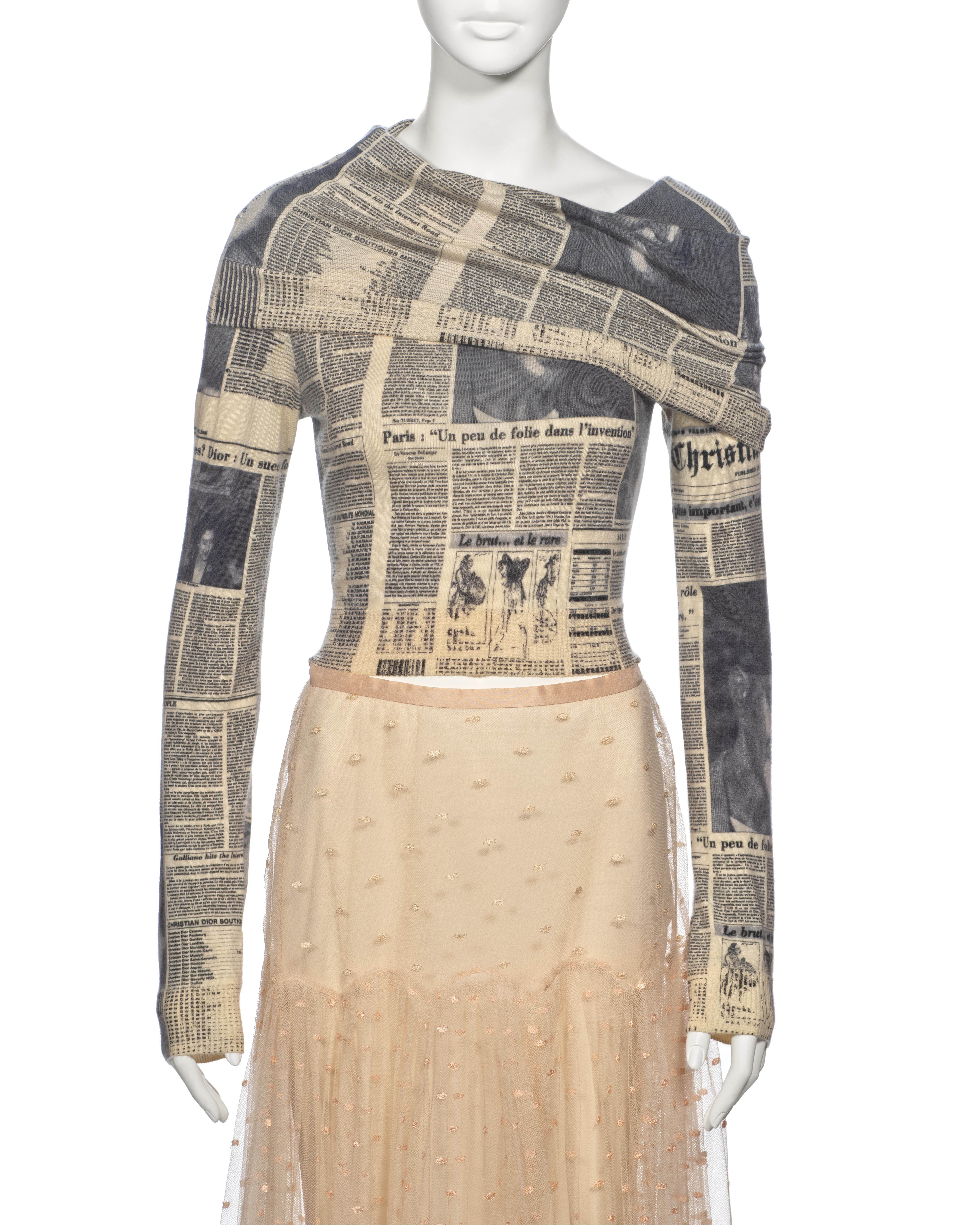 Women's Christian Dior by John Galliano Newsprint Sweater and Tulle Skirt Set, fw 2000 For Sale