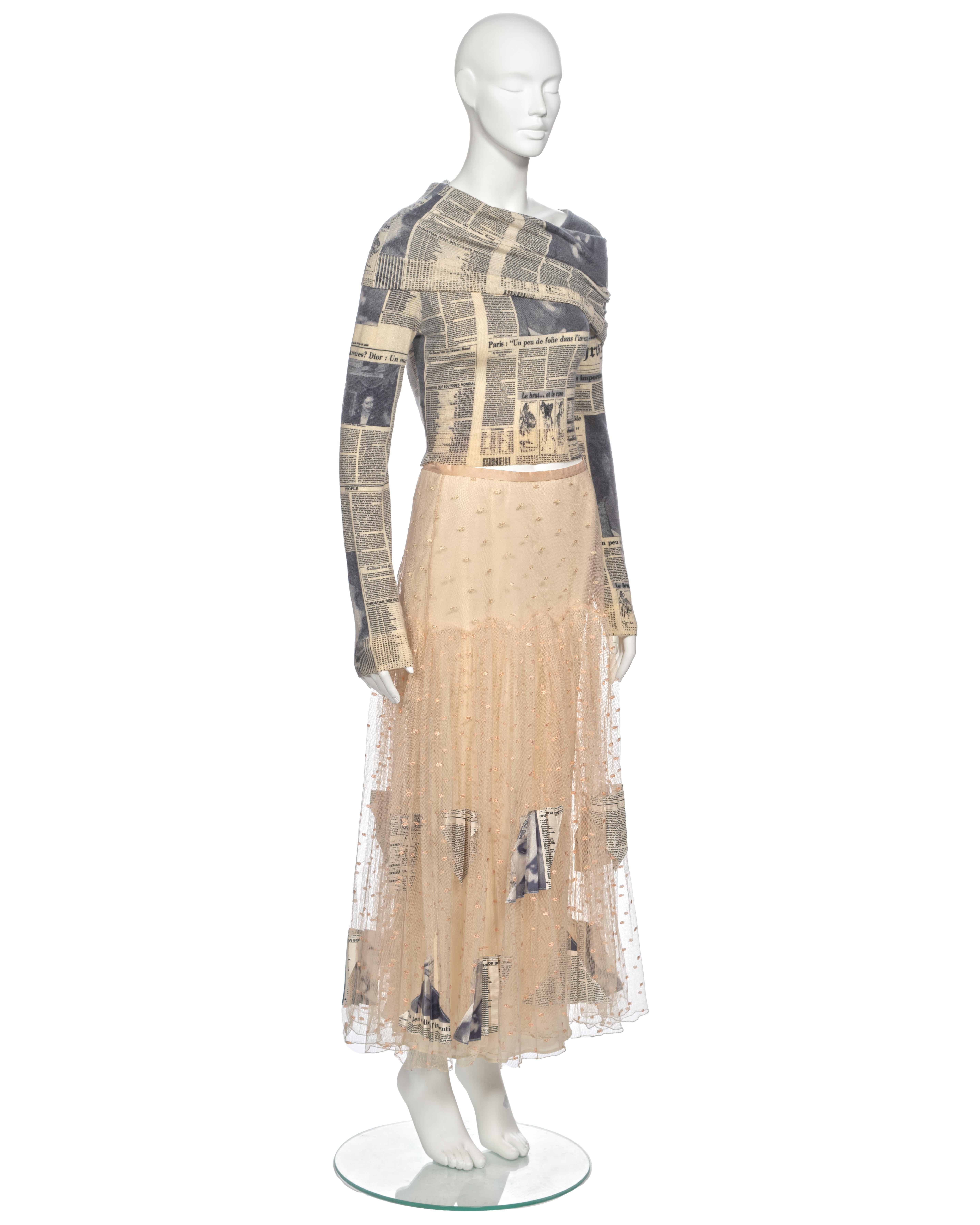Christian Dior by John Galliano Newsprint Sweater and Tulle Skirt Set, fw 2000 For Sale 2