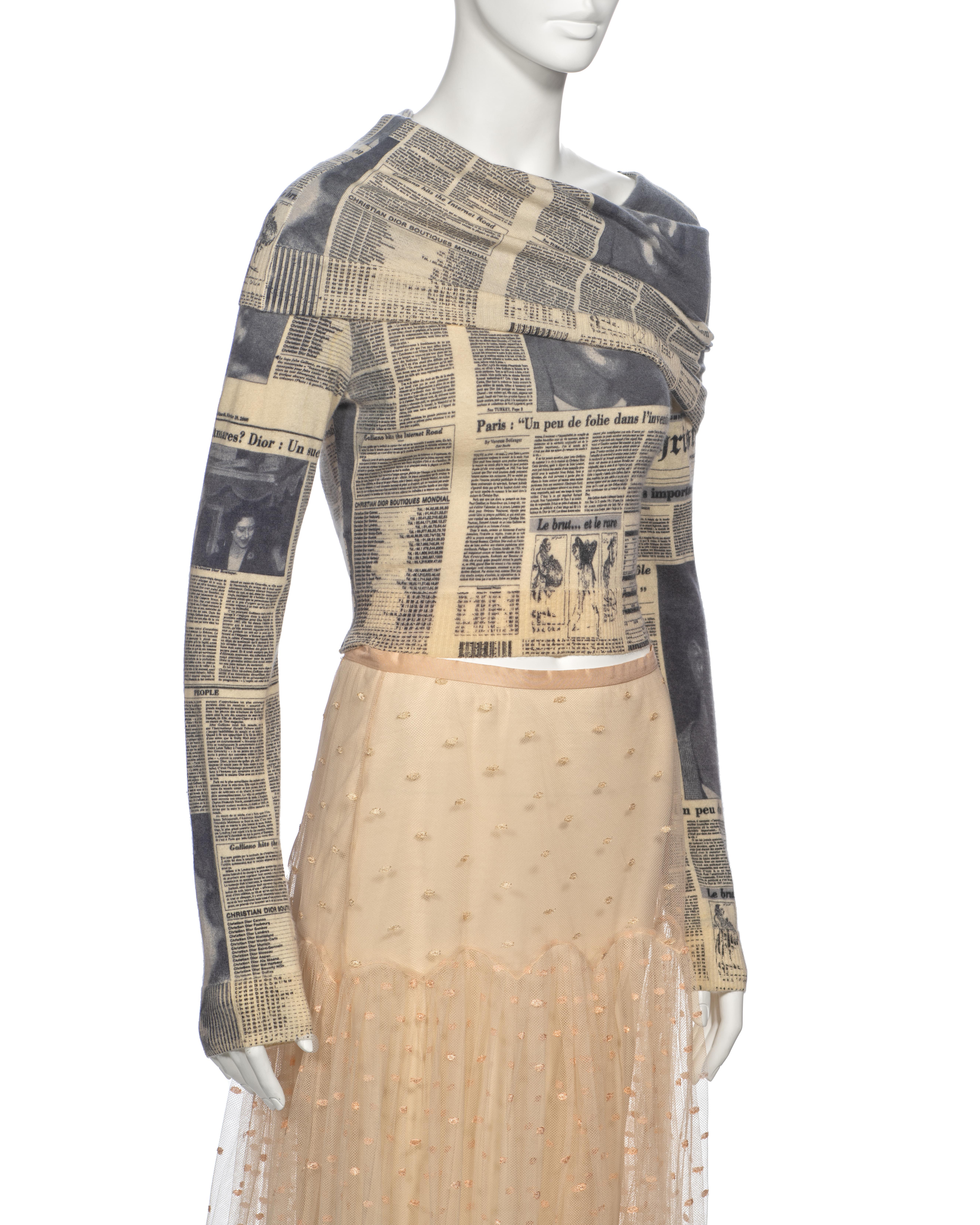 Christian Dior by John Galliano Newsprint Sweater and Tulle Skirt Set, fw 2000 For Sale 3