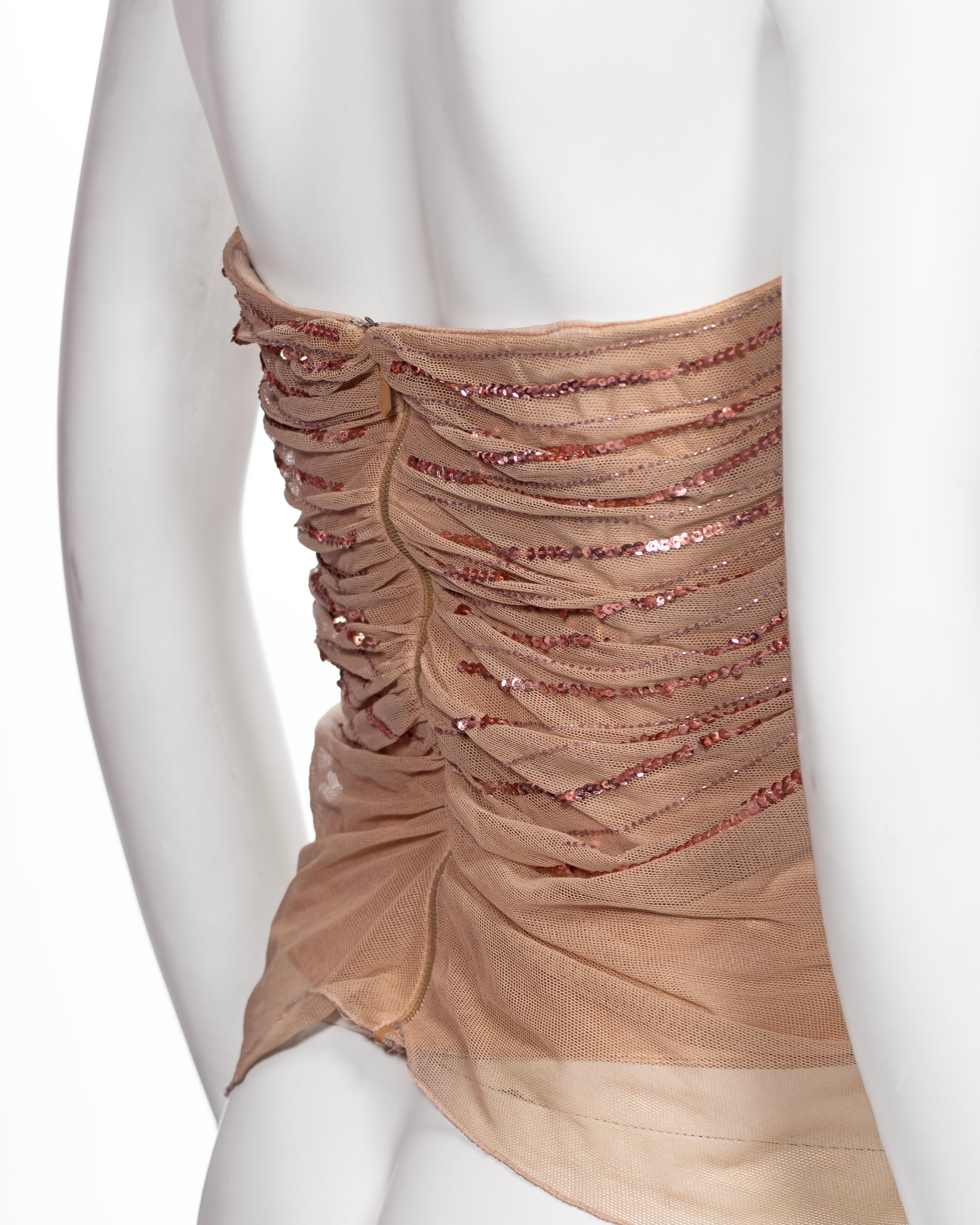 Christian Dior by John Galliano Nude Smocked Mesh and Sequin Corset Top, FW 2005 For Sale 8